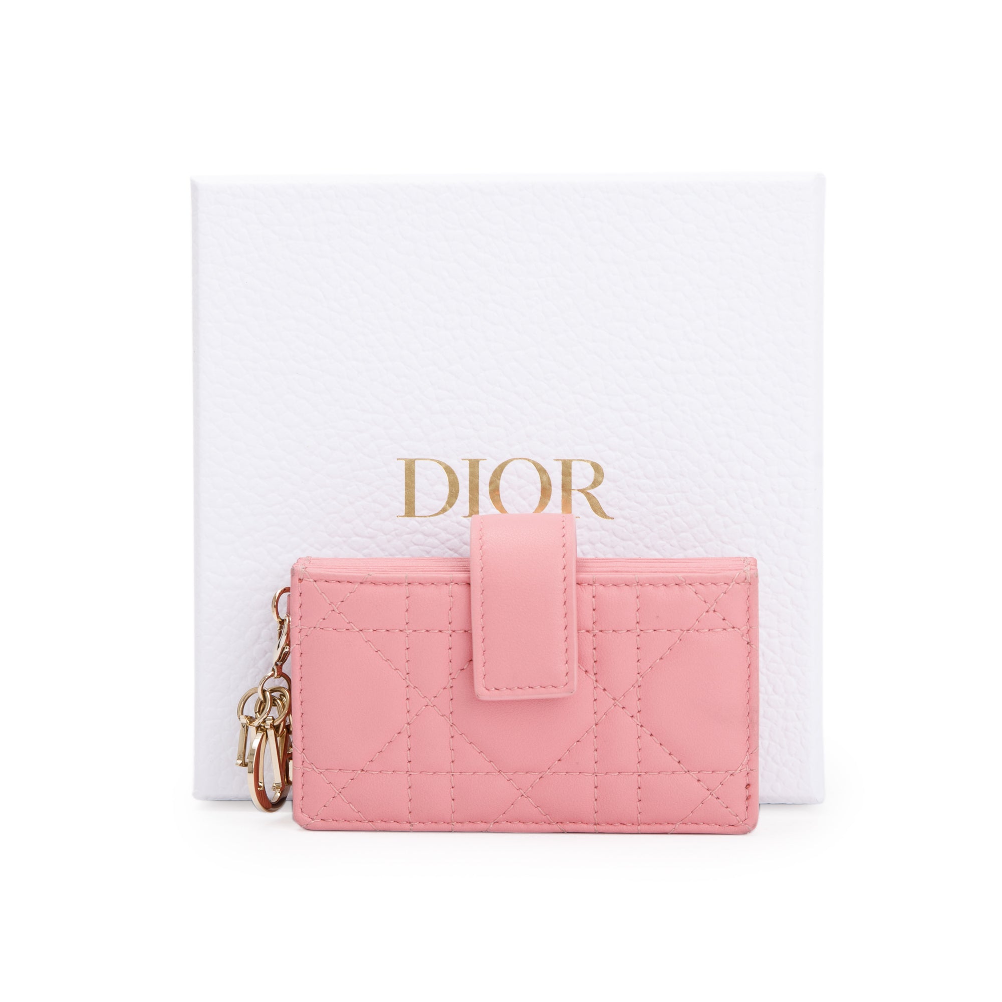 Christian Dior 2023 Pink Cannage Lambskin Leather Lady Dior 5-Gusset Card Holder w/ Box