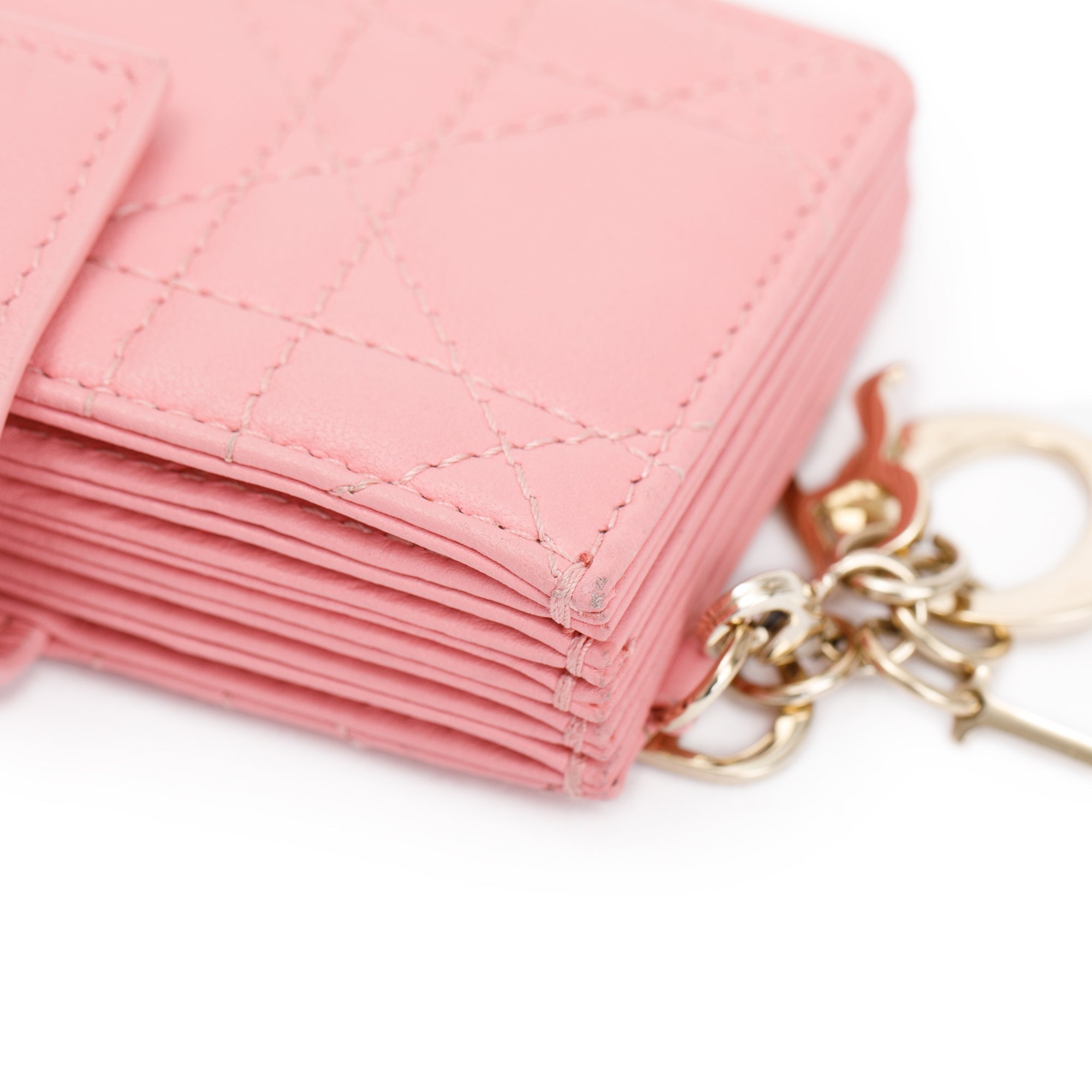 Christian Dior 2023 Pink Cannage Lambskin Leather Lady Dior 5-Gusset Card Holder w/ Box