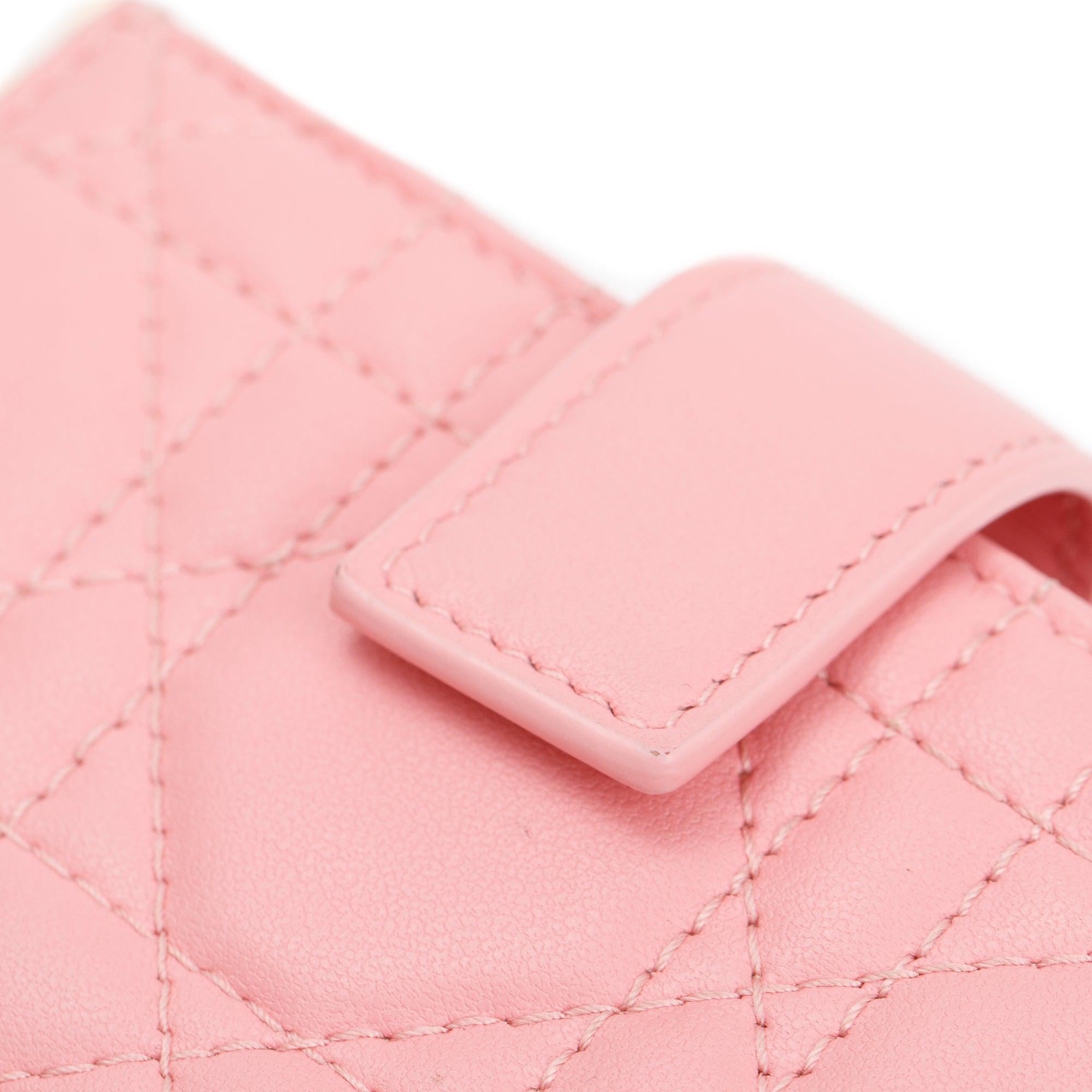 Christian Dior 2023 Pink Cannage Lambskin Leather Lady Dior 5-Gusset Card Holder w/ Box