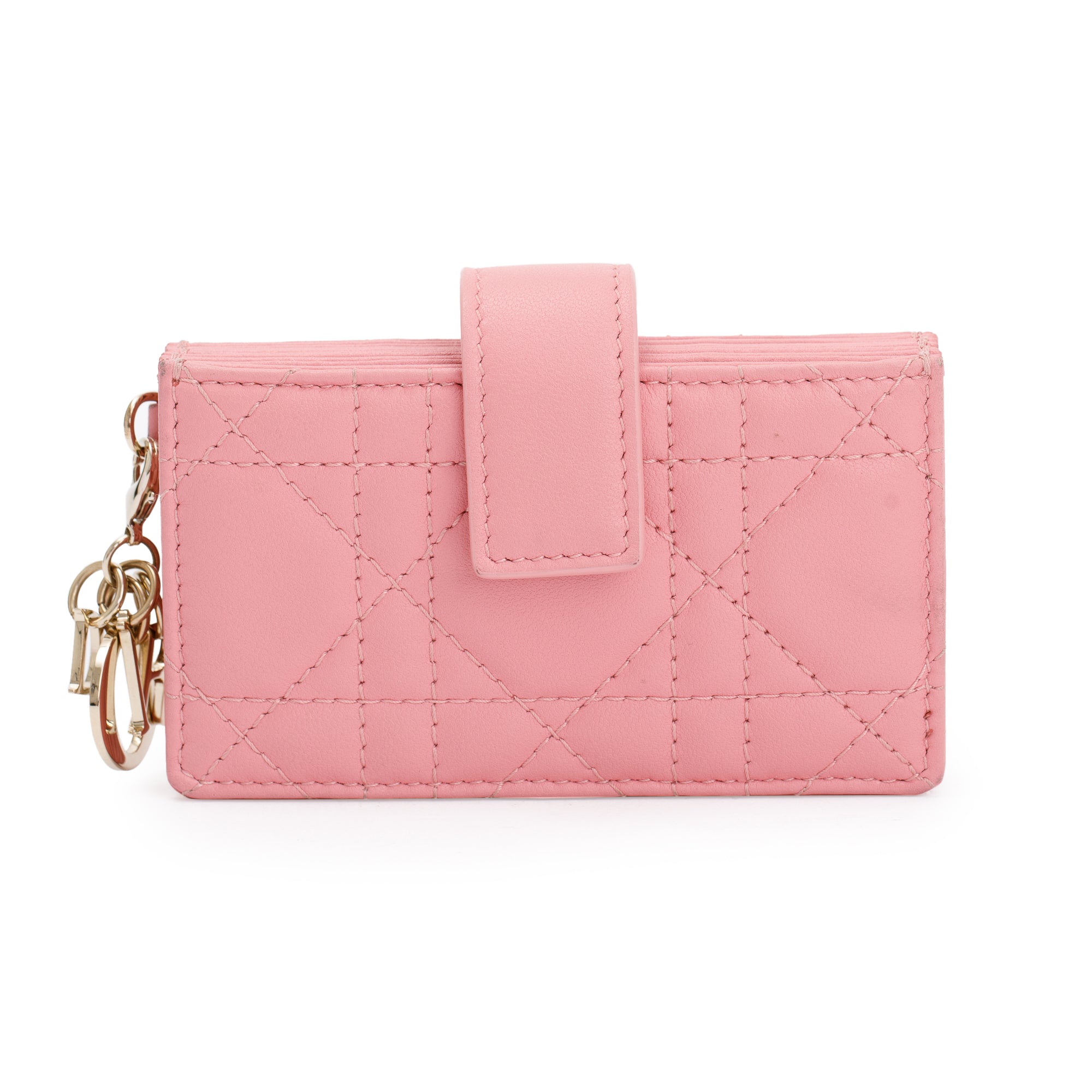 Christian Dior 2023 Pink Cannage Lambskin Leather Lady Dior 5-Gusset Card Holder w/ Box