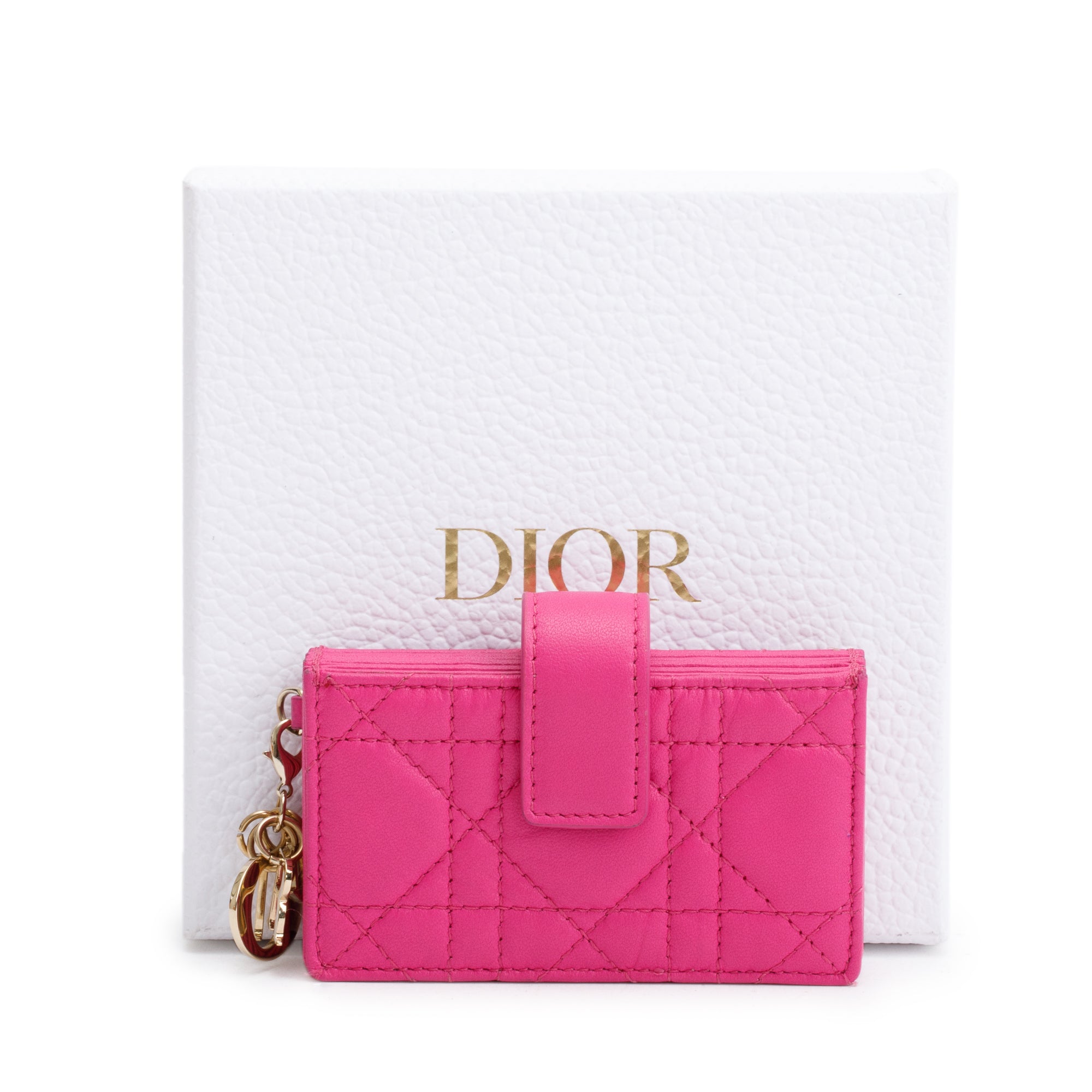 Christian Dior 2023 Pink Cannage Leather Lady Dior Jasmin Card Holder w/ Box & Authenticity Card