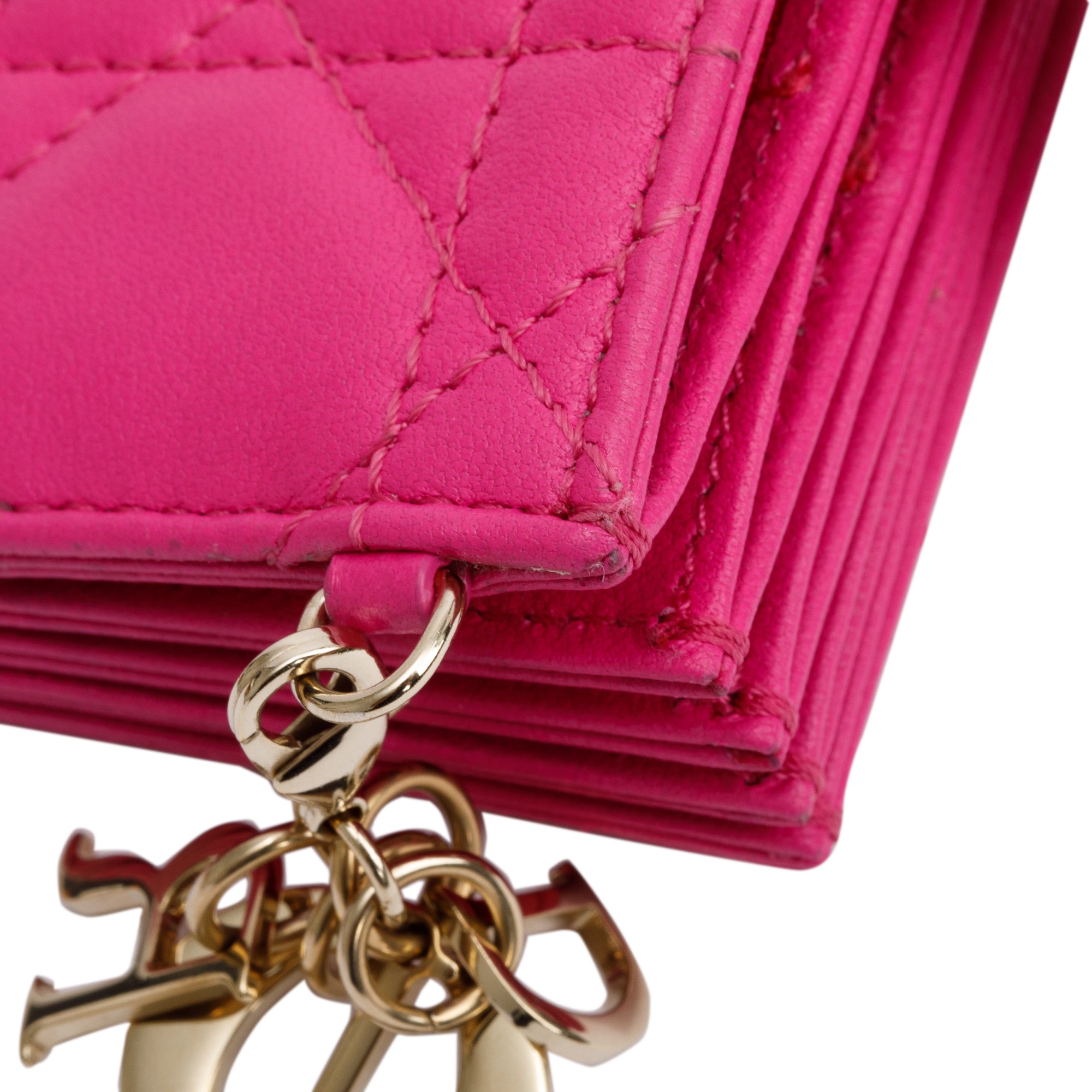 Christian Dior 2023 Pink Cannage Leather Lady Dior Jasmin Card Holder w/ Box & Authenticity Card
