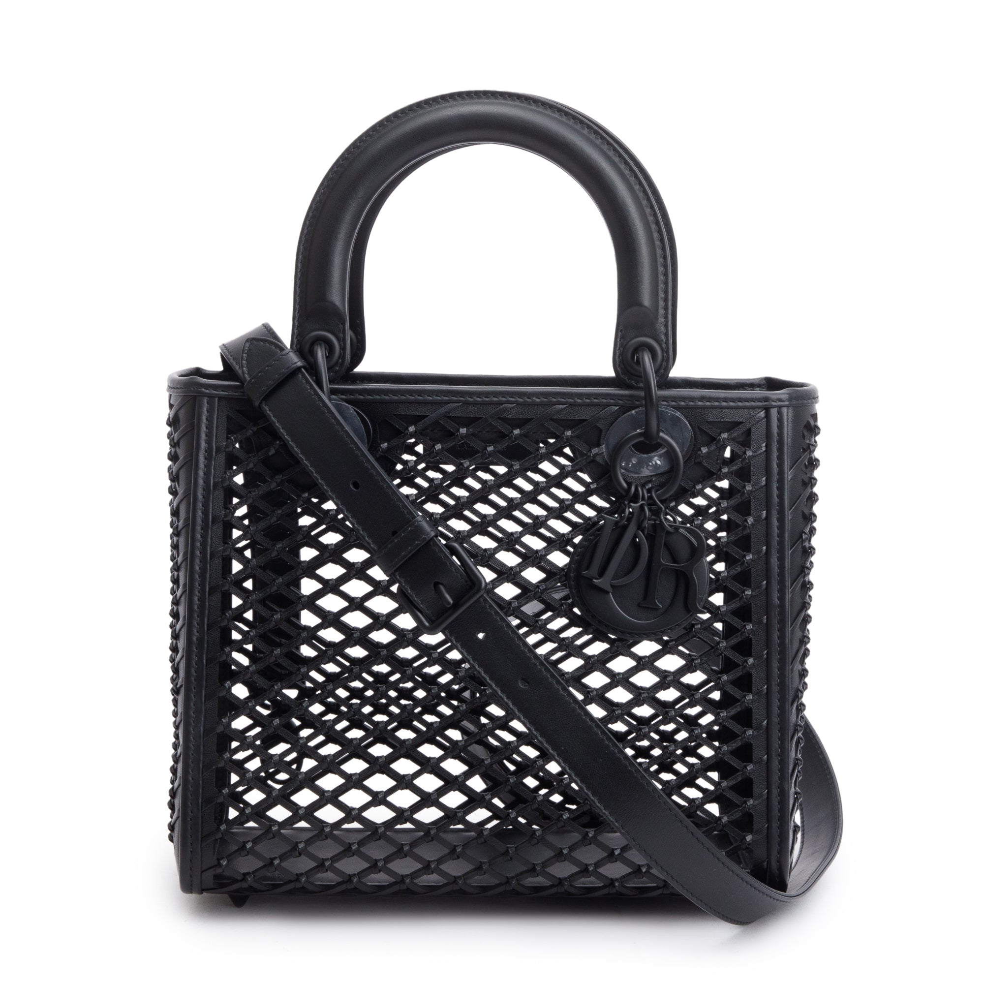 Christian Dior 2024 Black Leather So Black Medium Lady Dior Bag w/ Strap & Pouch