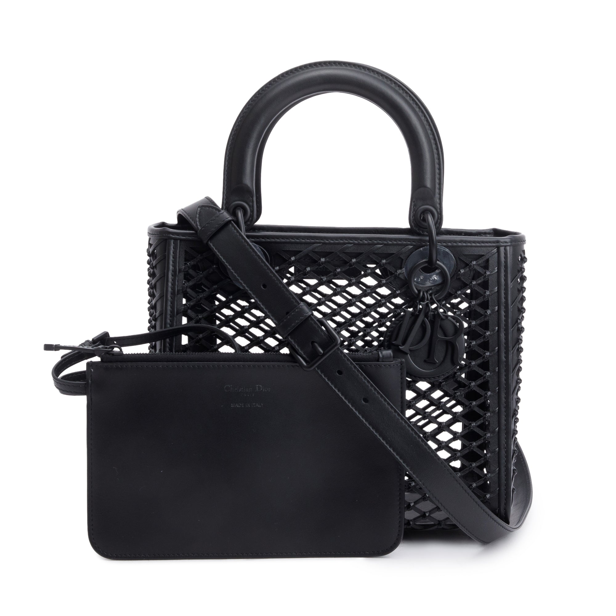 Christian Dior 2024 Black Leather So Black Medium Lady Dior Bag w/ Strap & Pouch