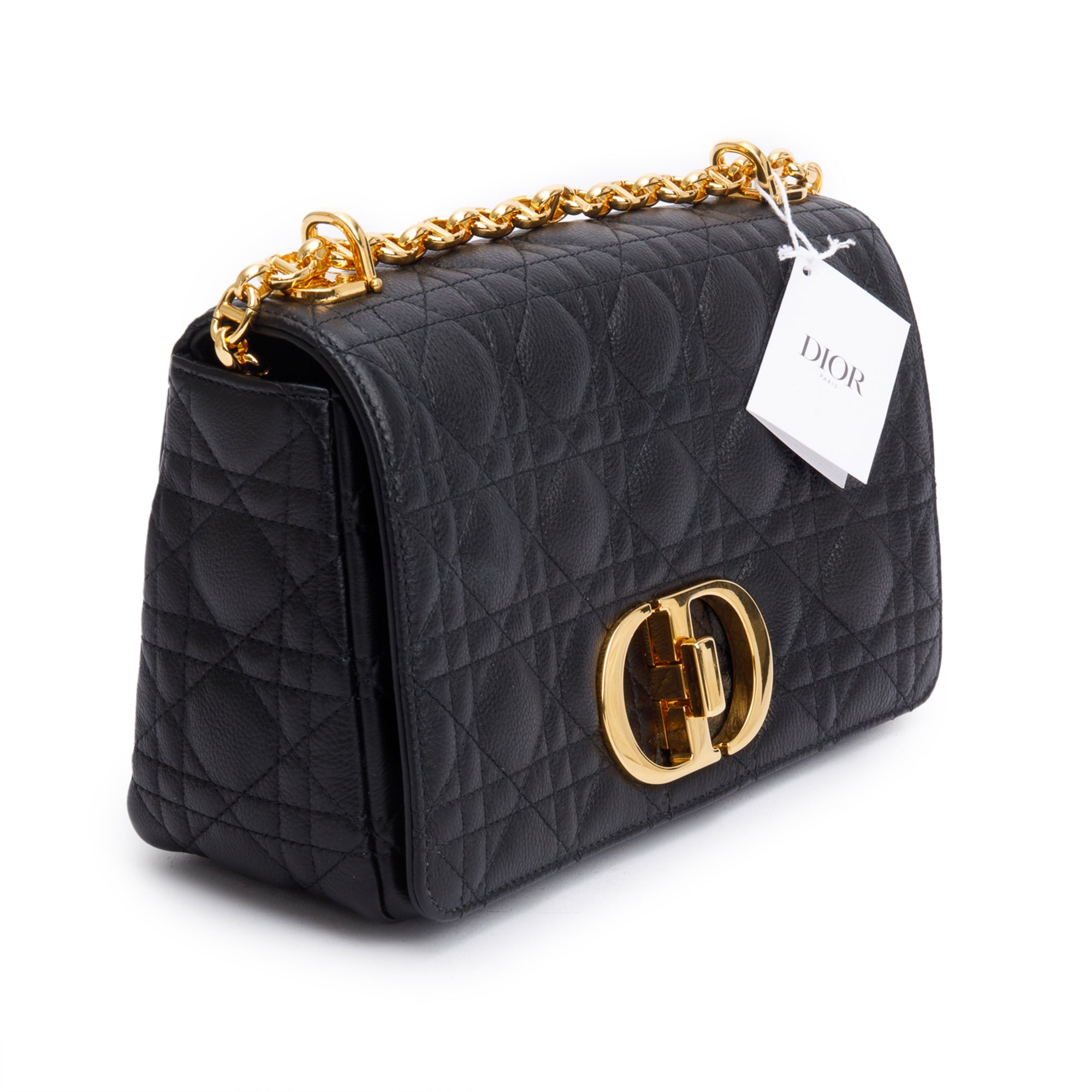 Christian Dior 2024 Black Supple Cannage Calfskin Leather Medium Dior Caro Bag w/ Box & Authenticity Card