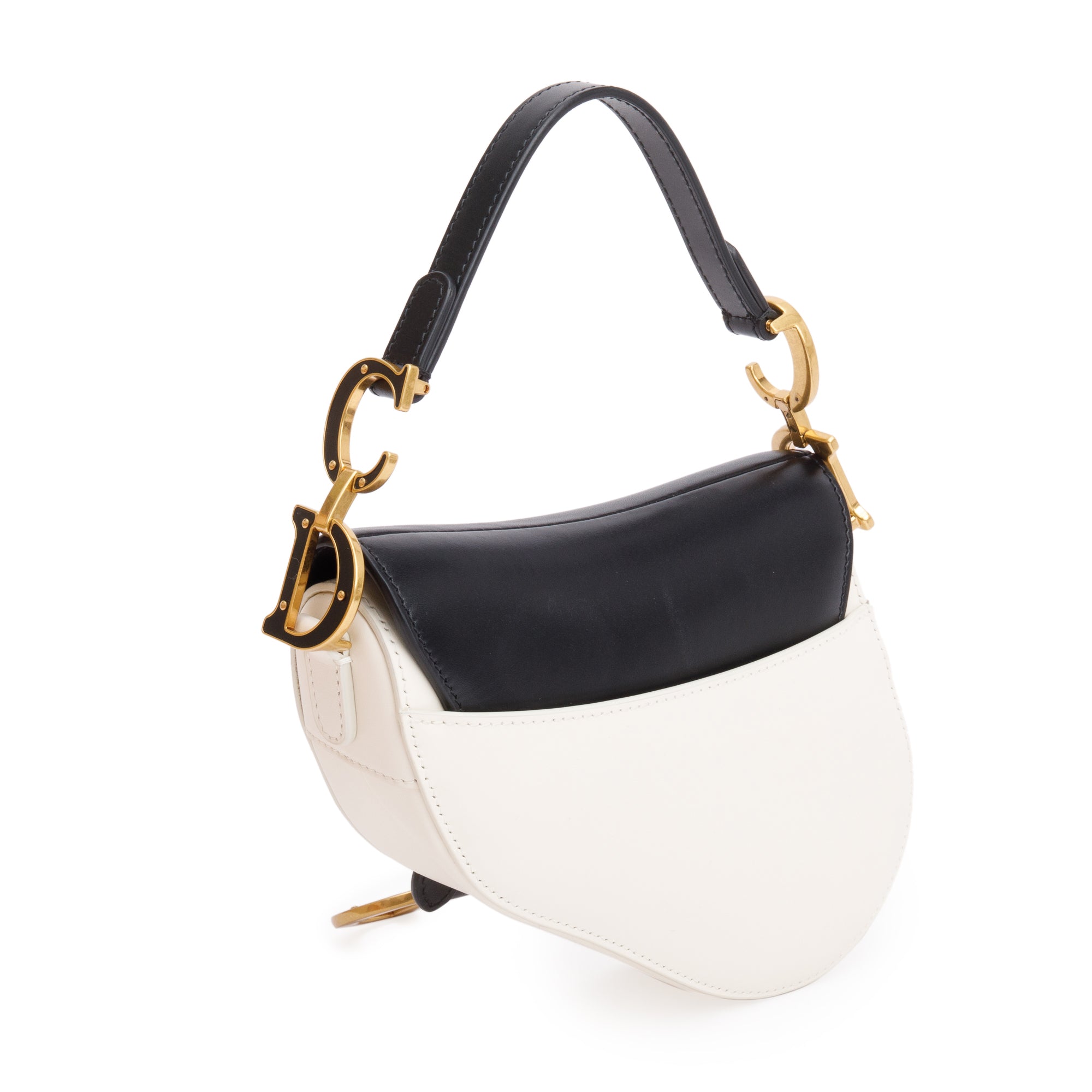 Christian Dior 2024 Black & White Calfskin Leather Mini Saddle Bag w/ Strap, Box & Authenticity Card