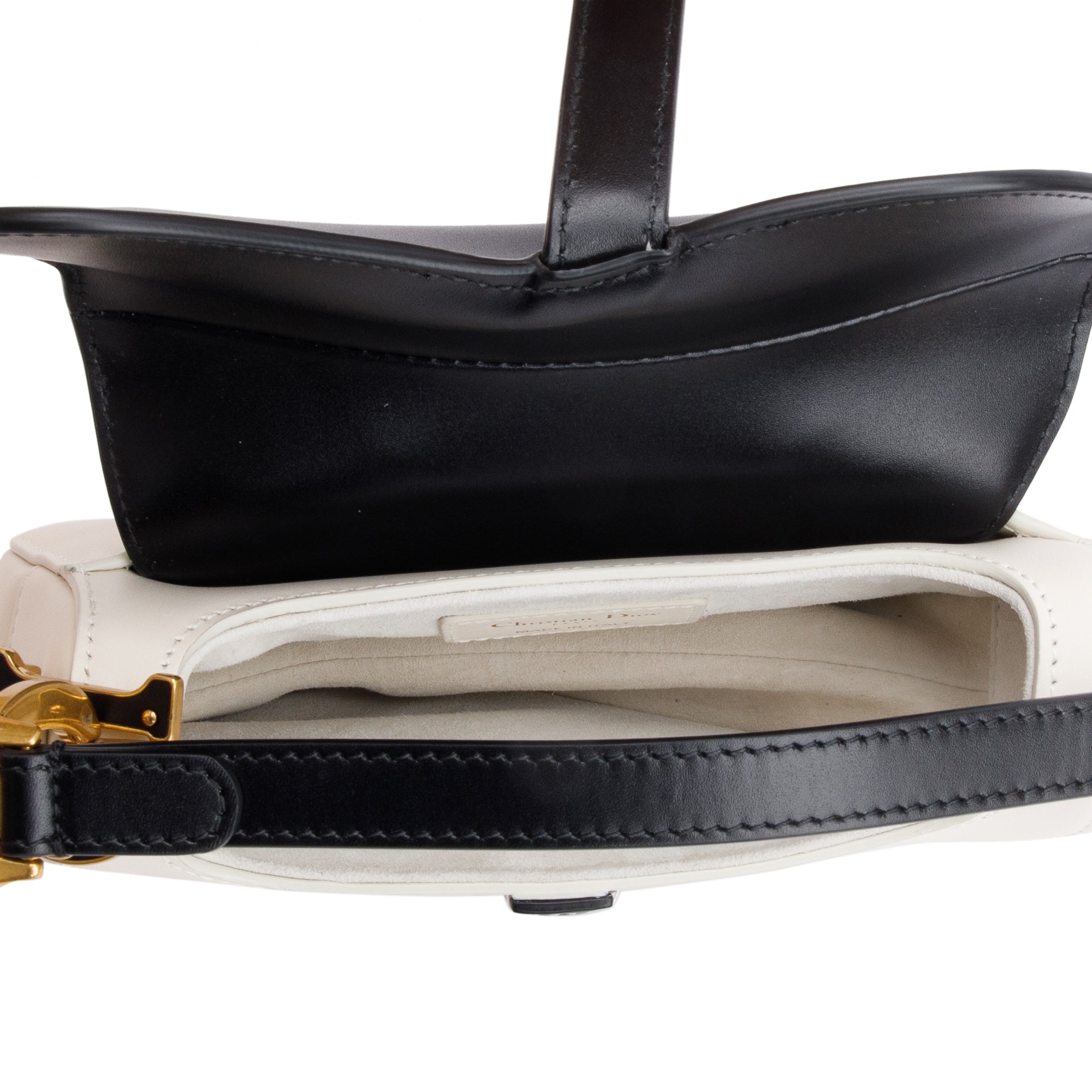 Christian Dior 2024 Black & White Calfskin Leather Mini Saddle Bag w/ Strap, Box & Authenticity Card