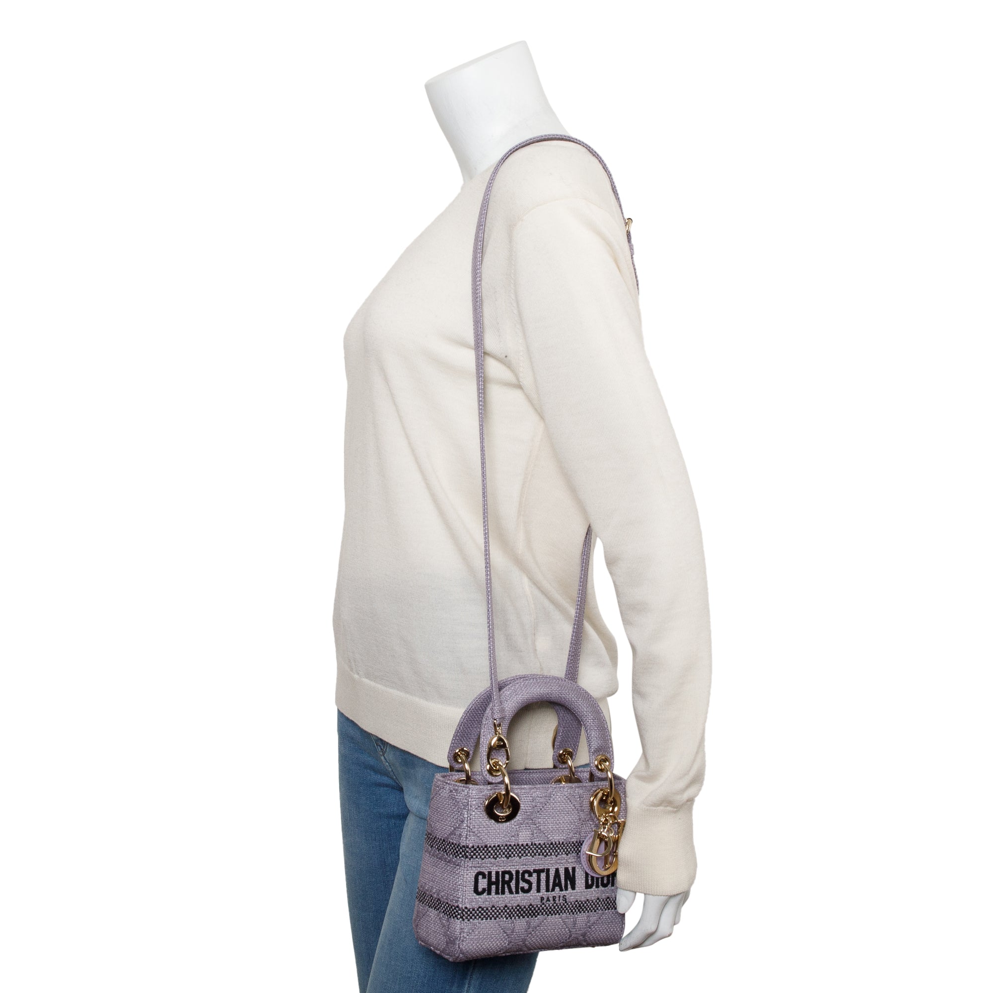 Christian Dior 2024 Purple Cannage Raffia Mini Lady D-Lite Bag w/ Strap, Box & Authenticity Card