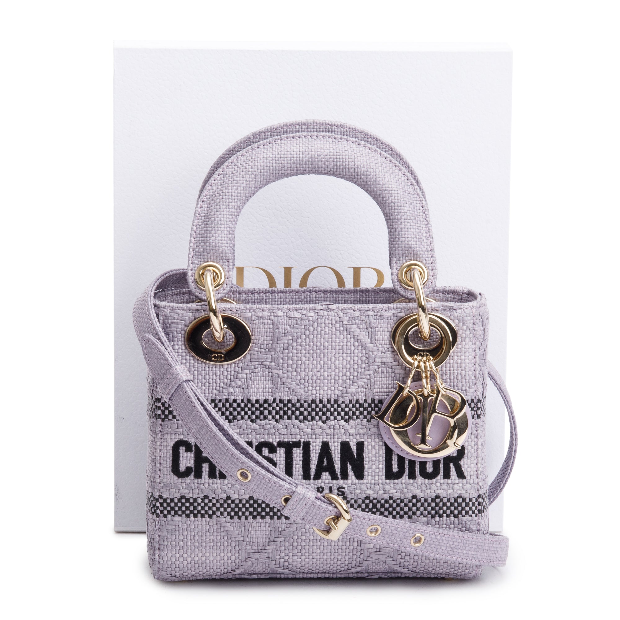 Christian Dior 2024 Purple Cannage Raffia Mini Lady D-Lite Bag w/ Strap, Box & Authenticity Card