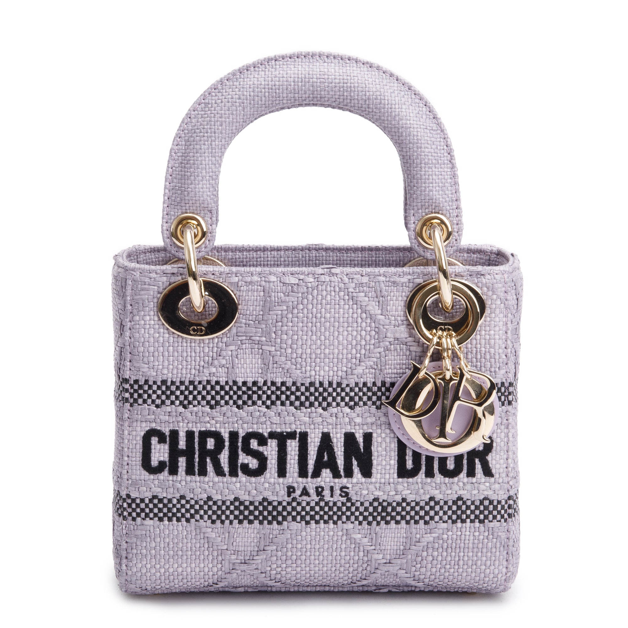 Christian Dior 2024 Purple Cannage Raffia Mini Lady D-Lite Bag w/ Strap, Box & Authenticity Card