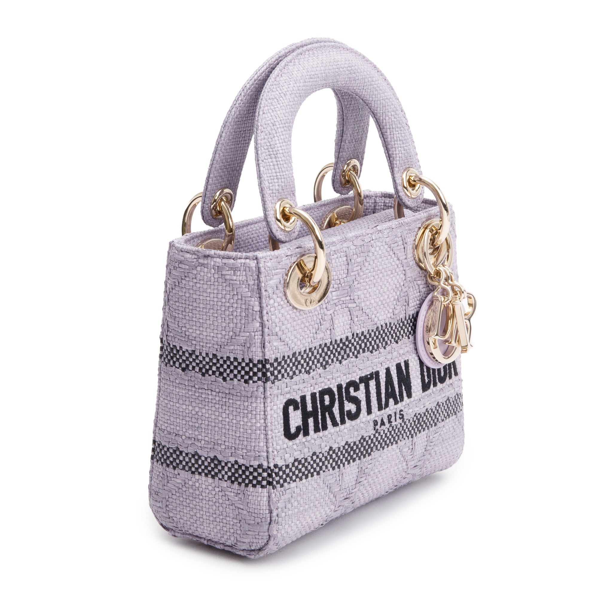Christian Dior 2024 Purple Cannage Raffia Mini Lady D-Lite Bag w/ Strap, Box & Authenticity Card
