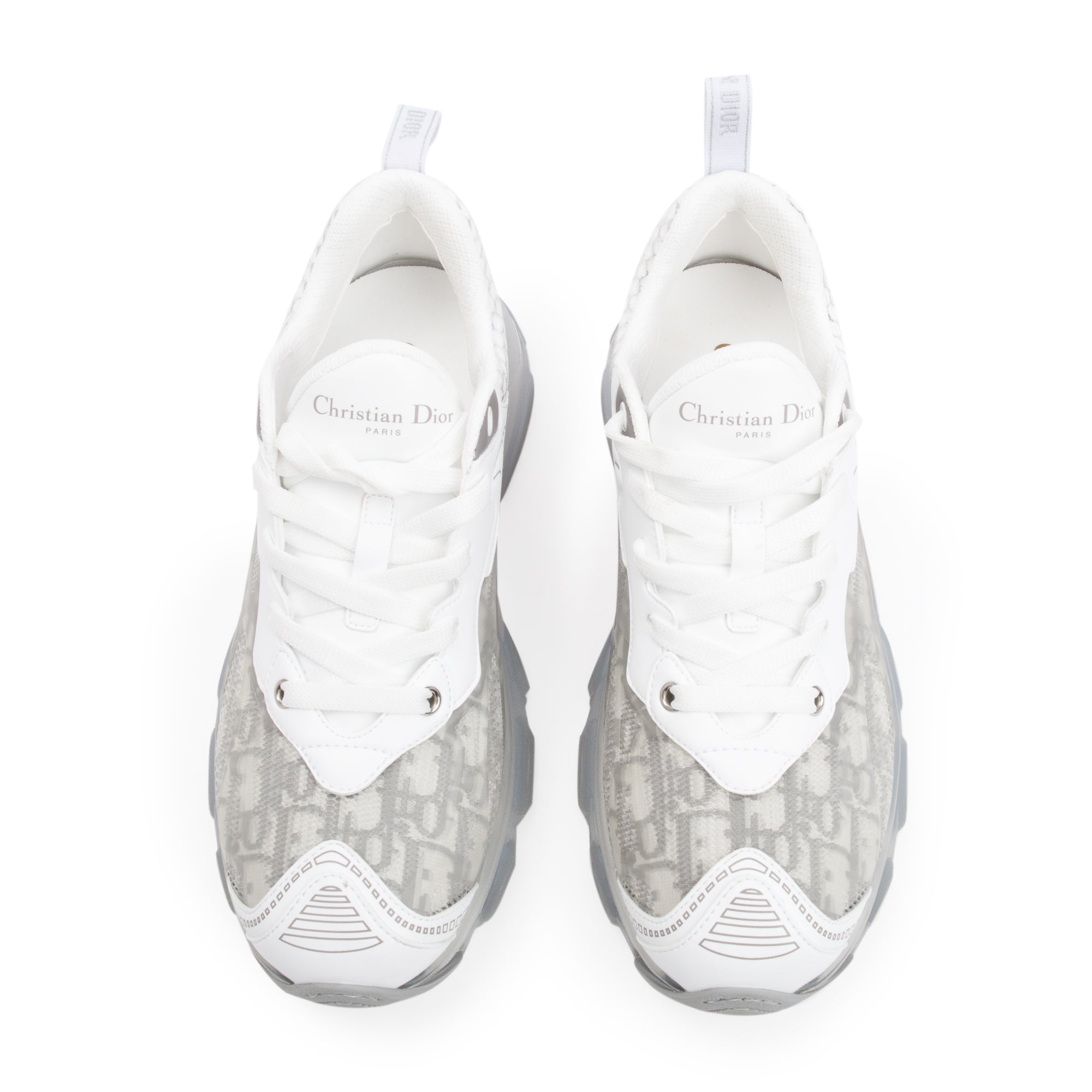 Christian Dior 2024 White/Grey Oblique Canvas and Transparent Rubber Vibe Sneakers, Size 38.5