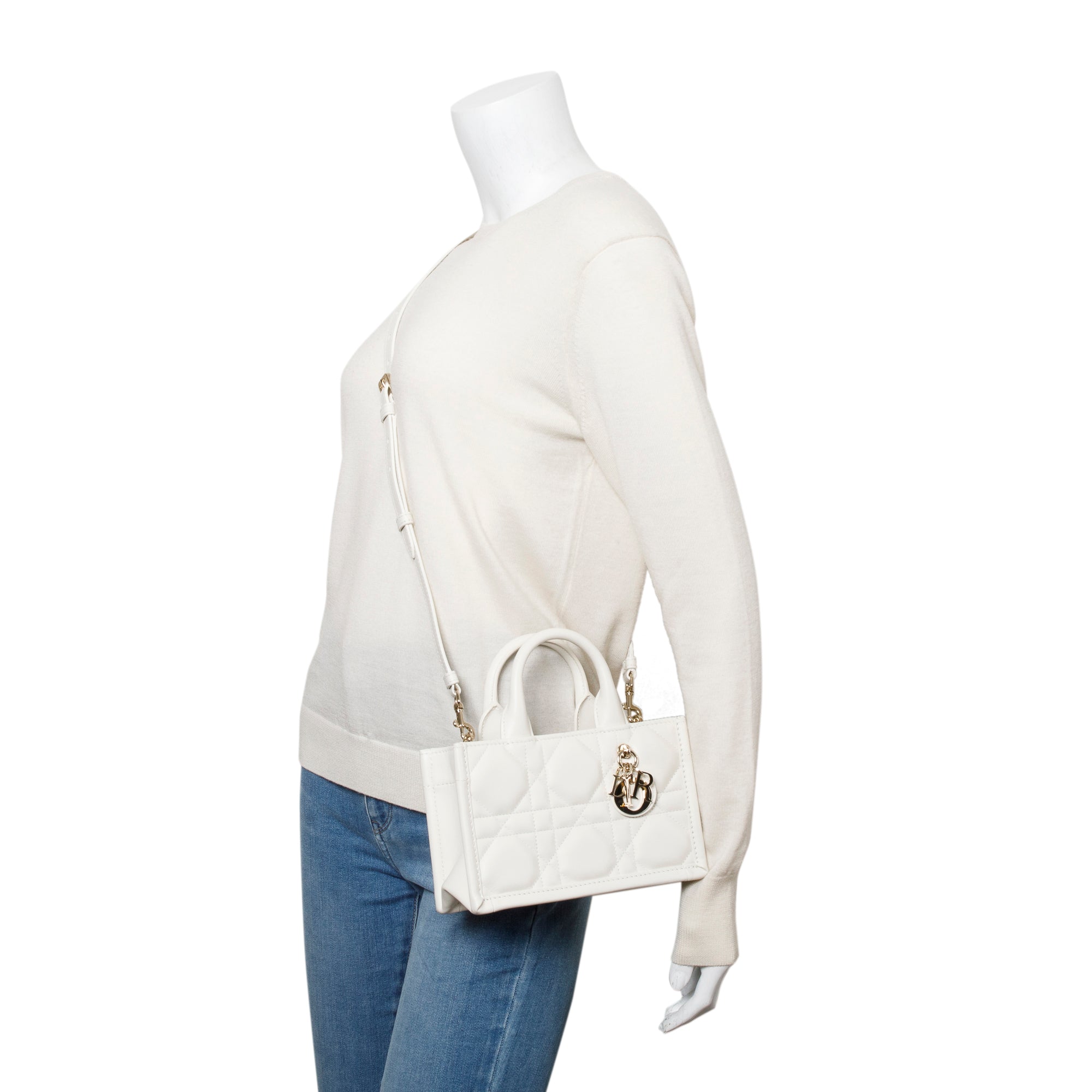 Christian Dior 2024White Macrocannage Lambskin Mini Book Tote w/ Strap, Box & Authenticity Card