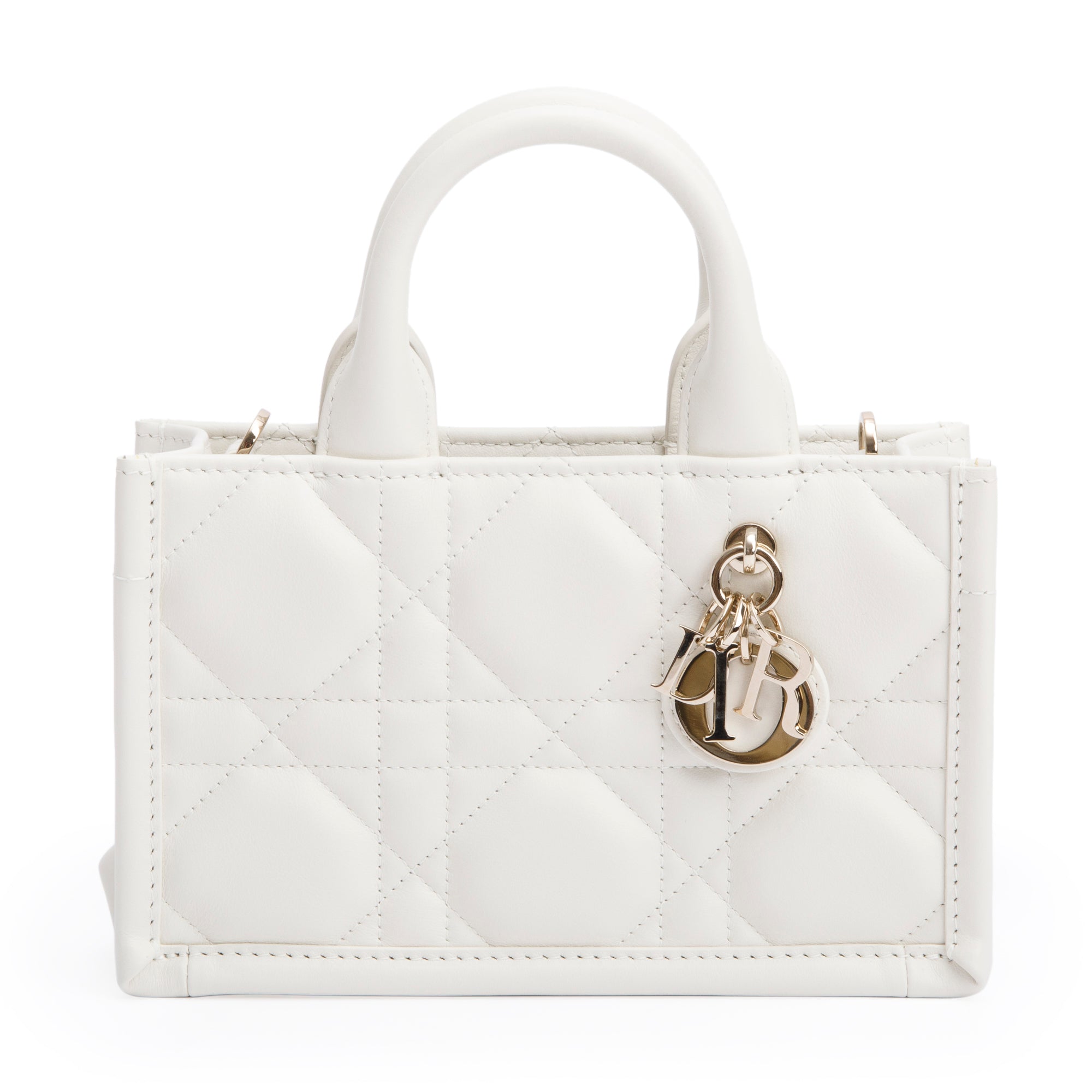 Christian Dior 2024White Macrocannage Lambskin Mini Book Tote w/ Strap, Box & Authenticity Card