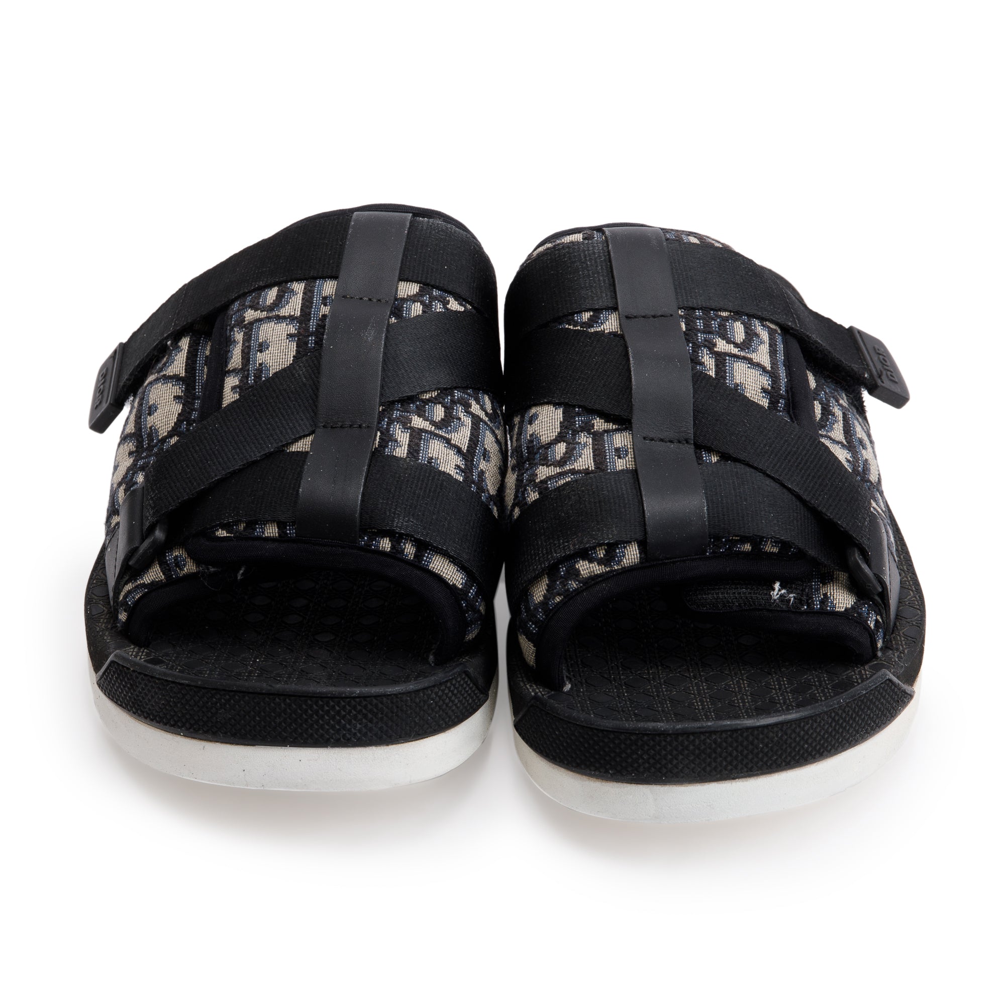 Christian Dior Beige & Black Oblique Jacquard Alpha Sandal, Size 43