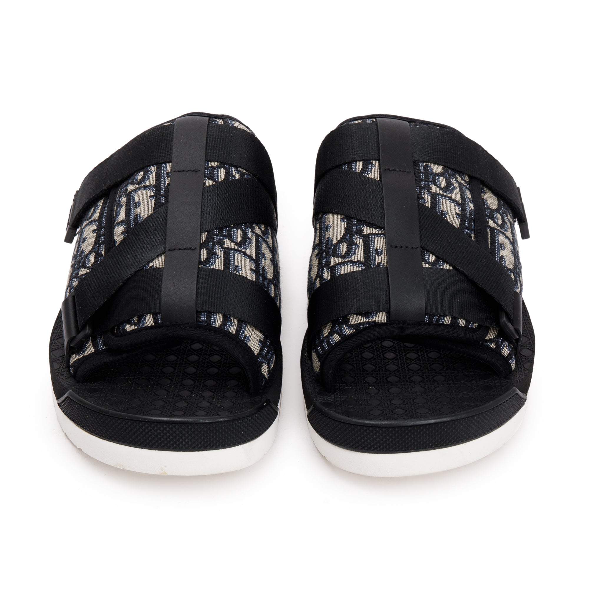 Christian Dior Beige & Black Oblique Jacquard Alpha Sandal, Size 44