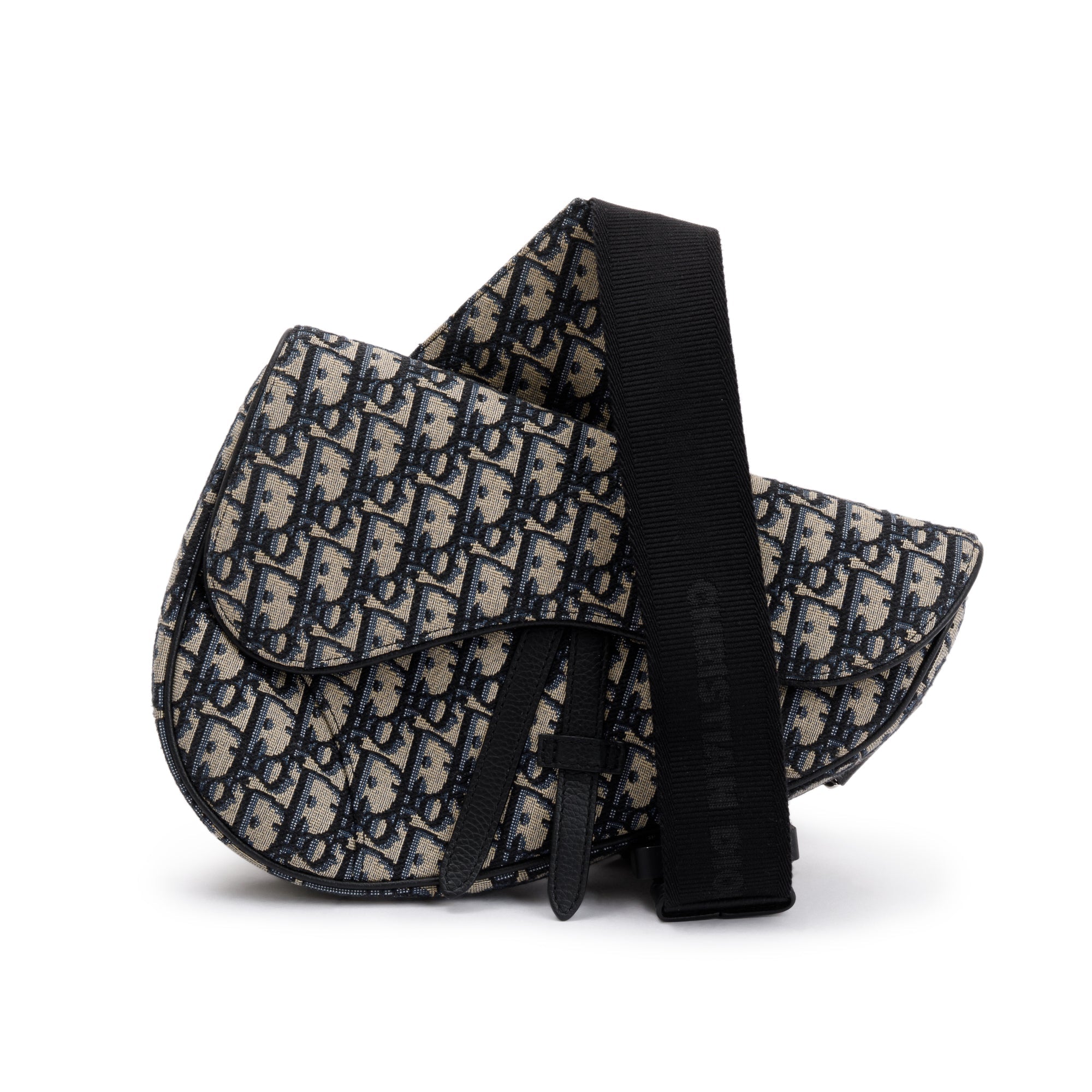 Christian Dior Beige & Black Oblique Mens Saddle Bag w/ Box & Authenticity Card