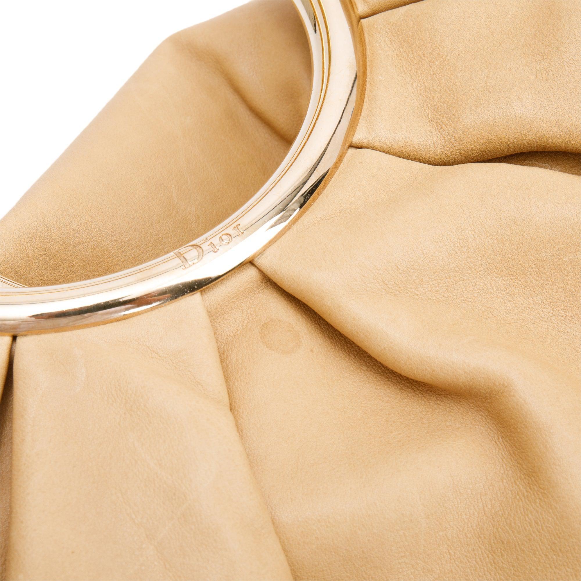 Christian Dior Beige Calfskin Leather Soft Babe Handle Bag w/ pouch