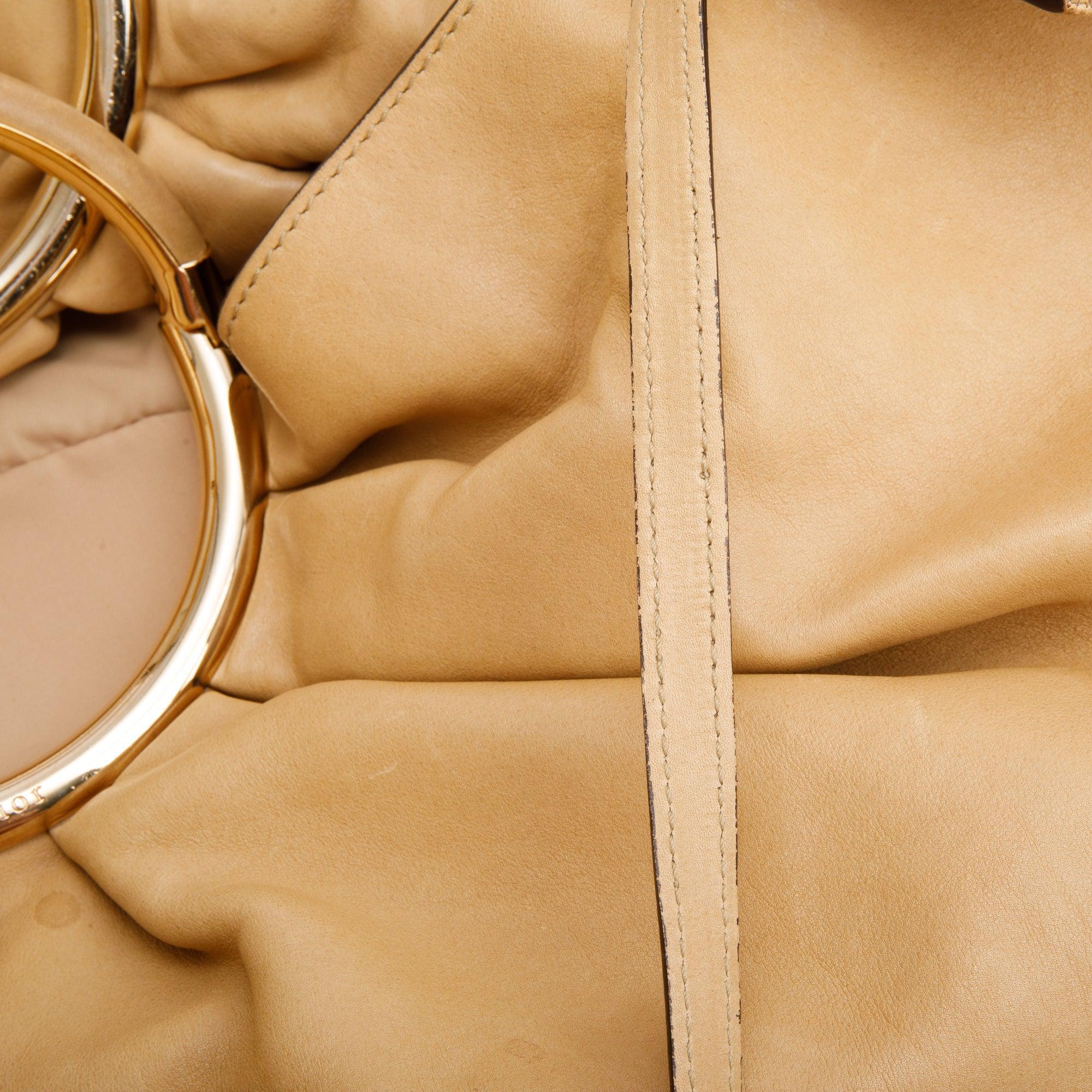 Christian Dior Beige Calfskin Leather Soft Babe Handle Bag w/ pouch