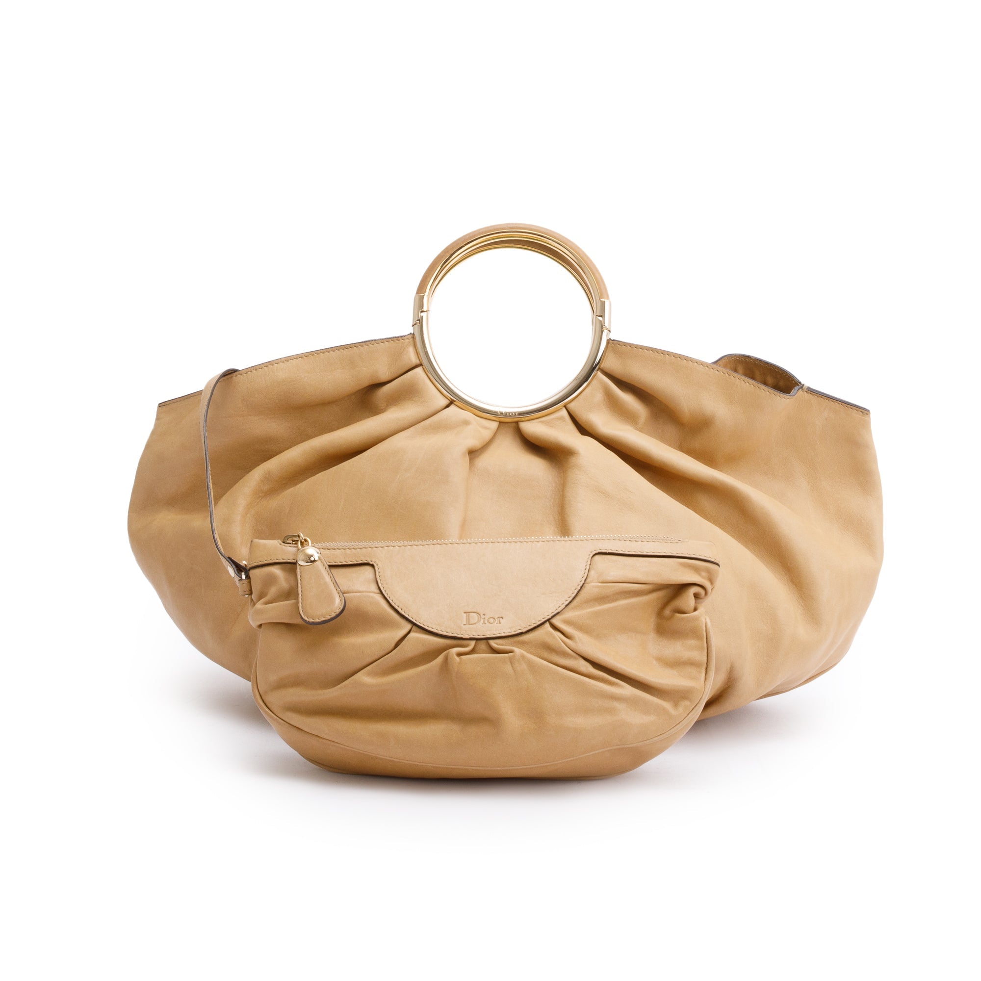 Christian Dior Beige Calfskin Leather Soft Babe Handle Bag w/ pouch