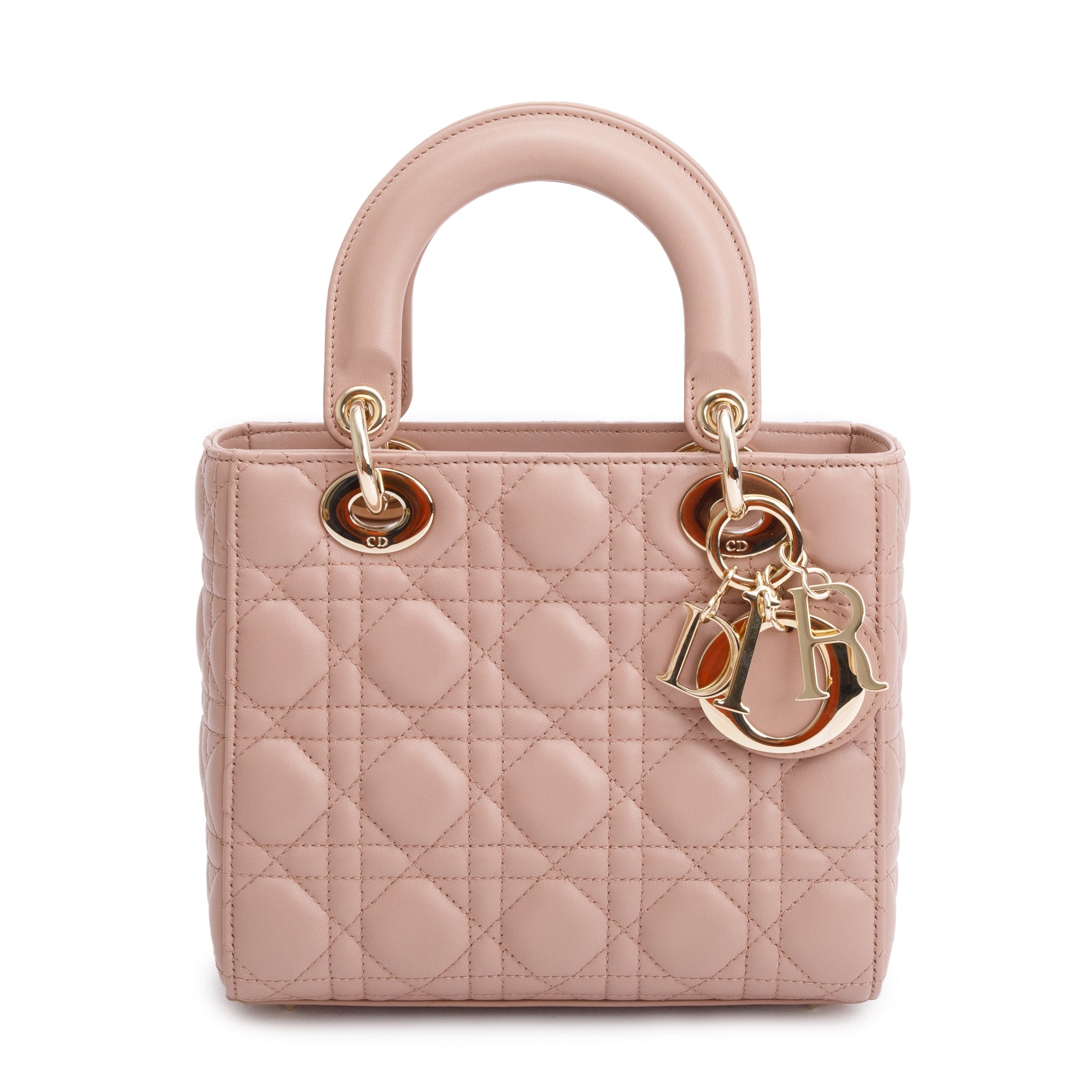 Christian Dior Beige Cannage Lambskin Leather Small Lady Dior My Abcdior Bag w/ Strap