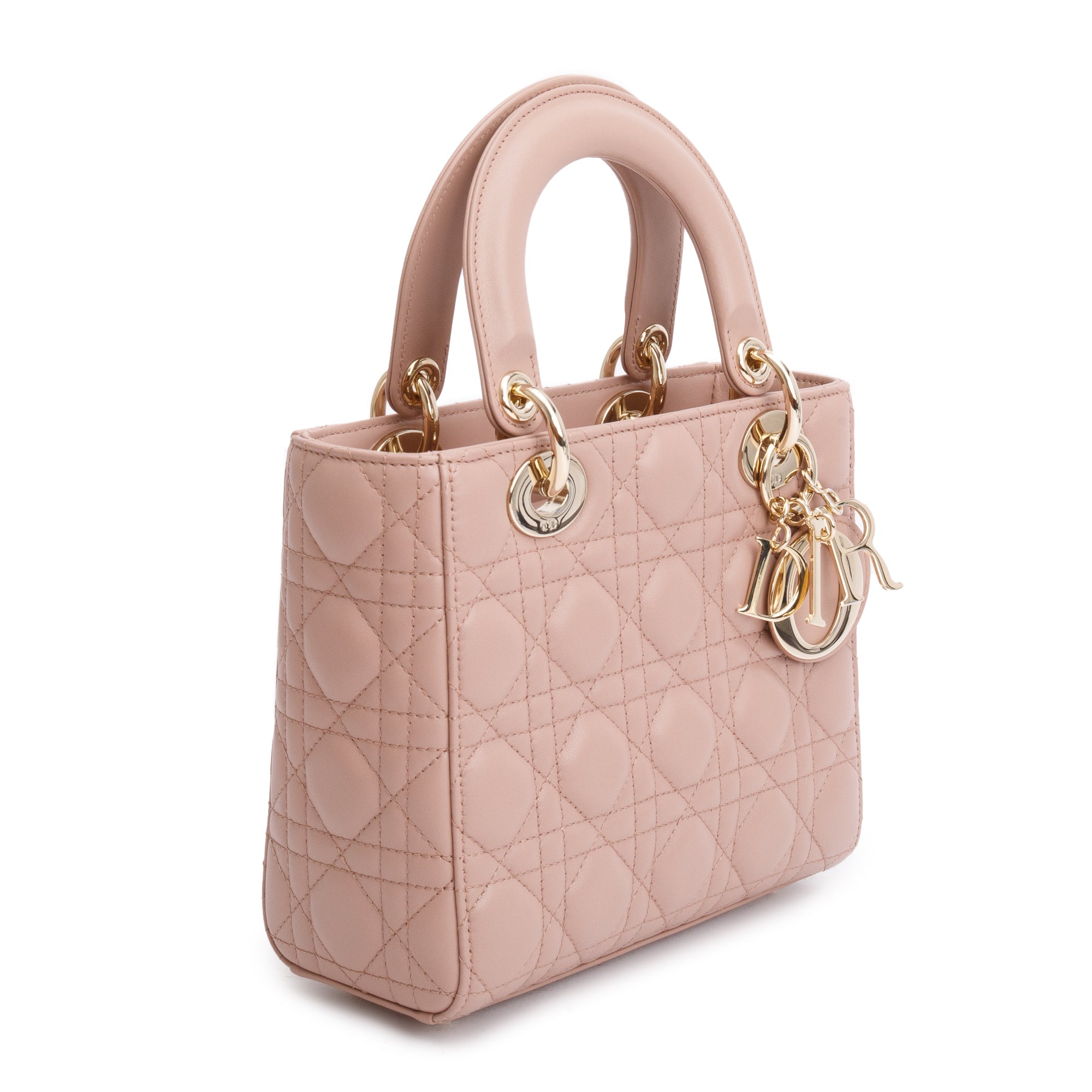 Christian Dior Beige Cannage Lambskin Leather Small Lady Dior My Abcdior Bag w/ Strap