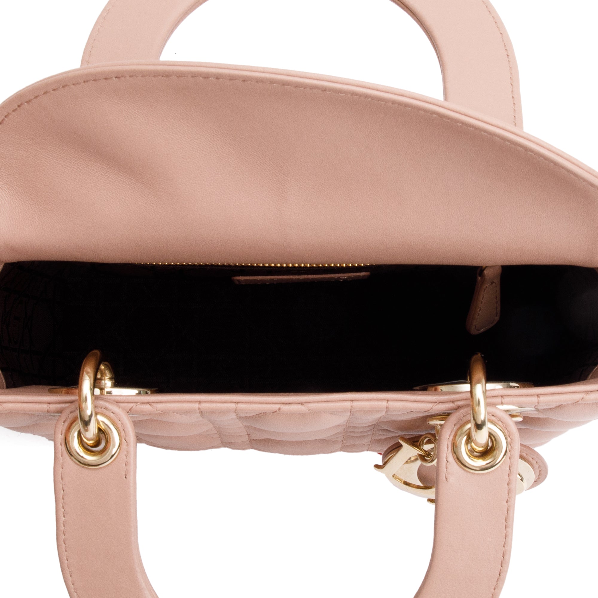 Christian Dior Beige Cannage Lambskin Leather Small Lady Dior My Abcdior Bag w/ Strap