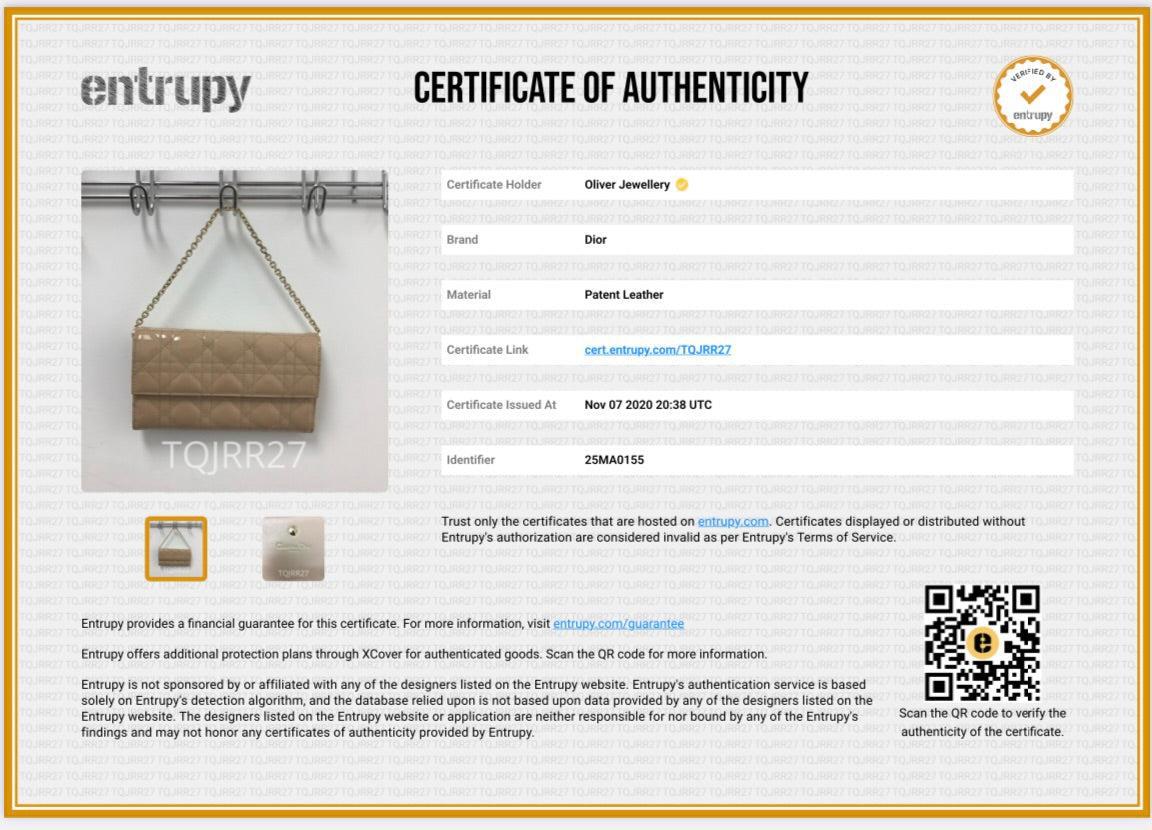 Christian Dior Beige Cannage Patent Leather Lady Dior Rendezvous Chain Wallet w/ Box