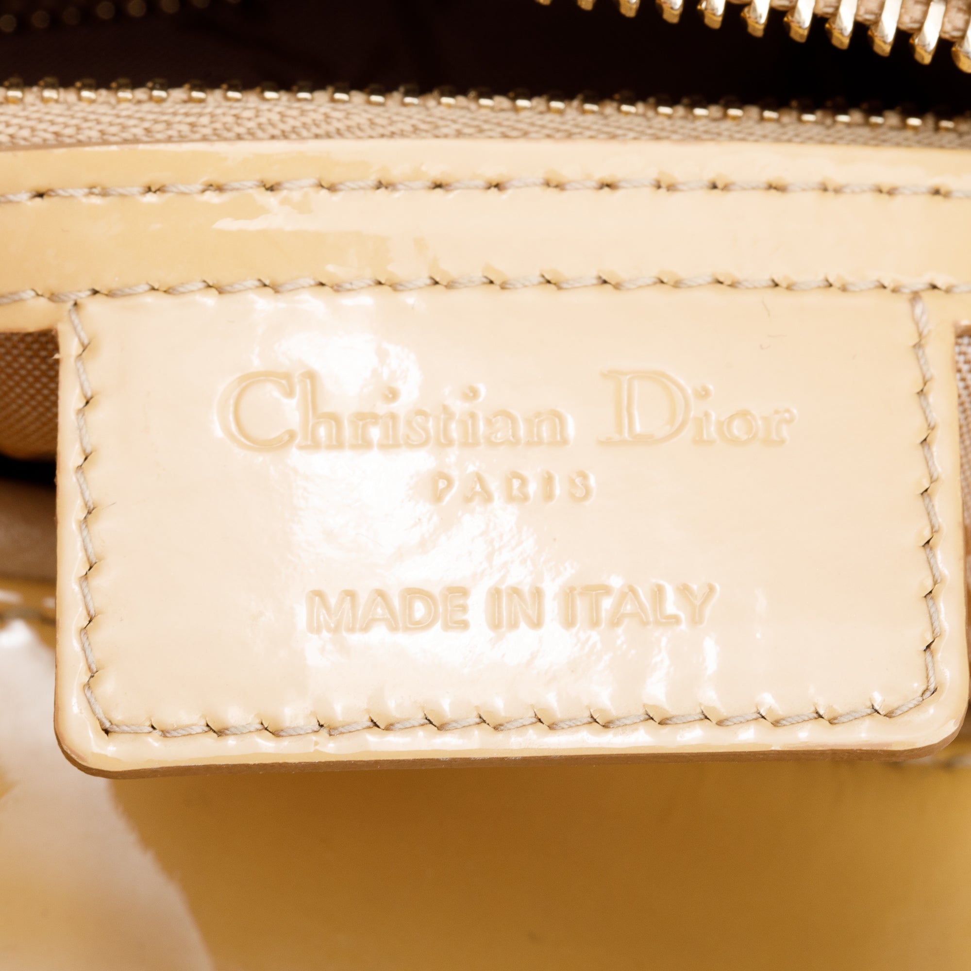 Christian Dior Beige Cannage Patent Leather Medium Lady Dior Bag w/ Strap & Authenticity Card
