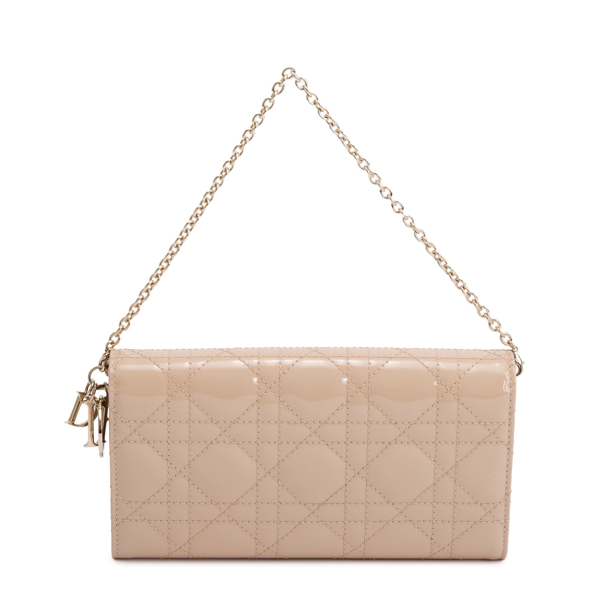 Christian Dior Beige Cannage Patent Leather Rendezvous Wallet on Chain w/ Box