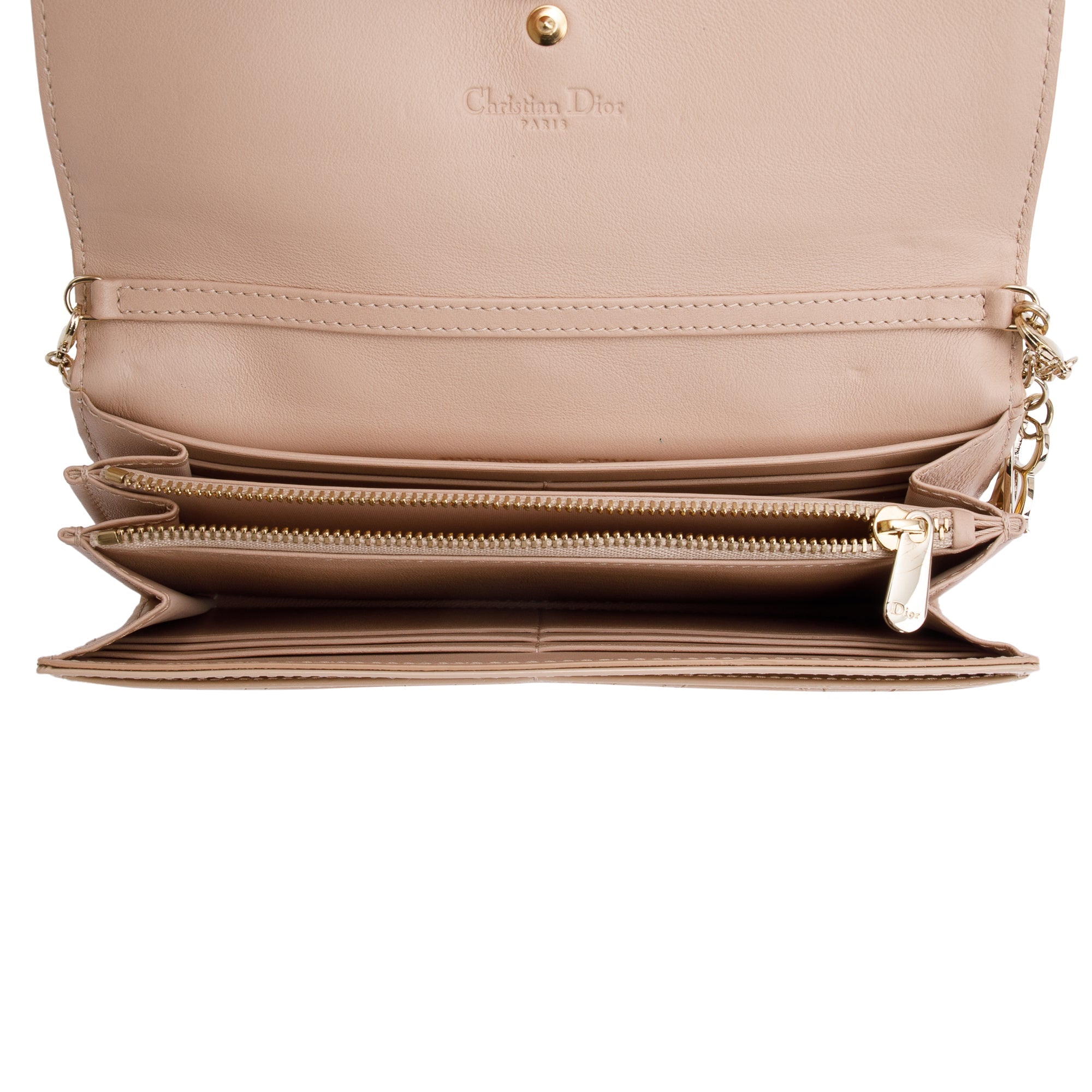 Christian Dior Beige Cannage Patent Leather Rendezvous Wallet on Chain w/ Box