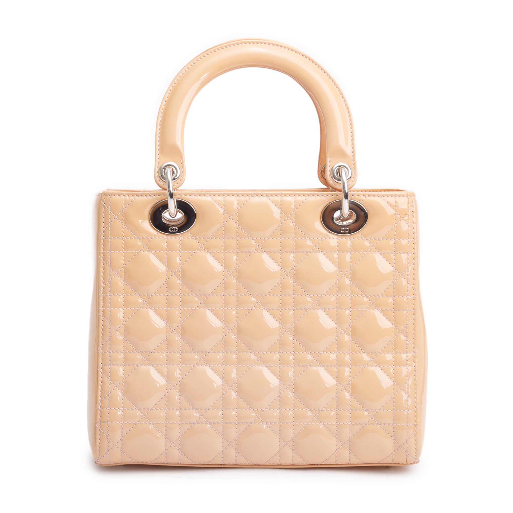 Christian Dior Beige Cannage Patent Leather Small Lady Dior Bag w/ Strap