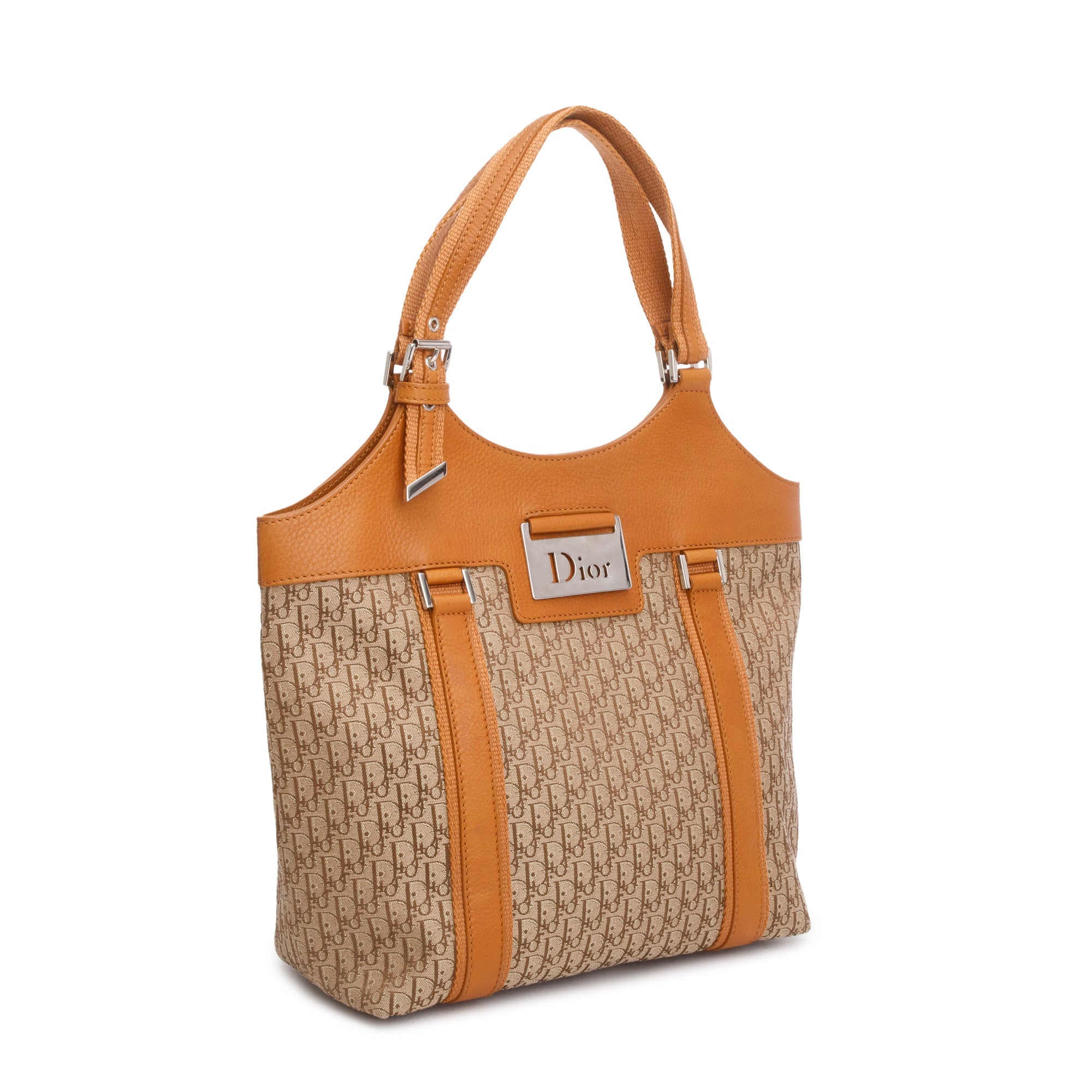 Christian Dior Beige Diorissimo Canvas Tan Leather Trim Street Chic Bag