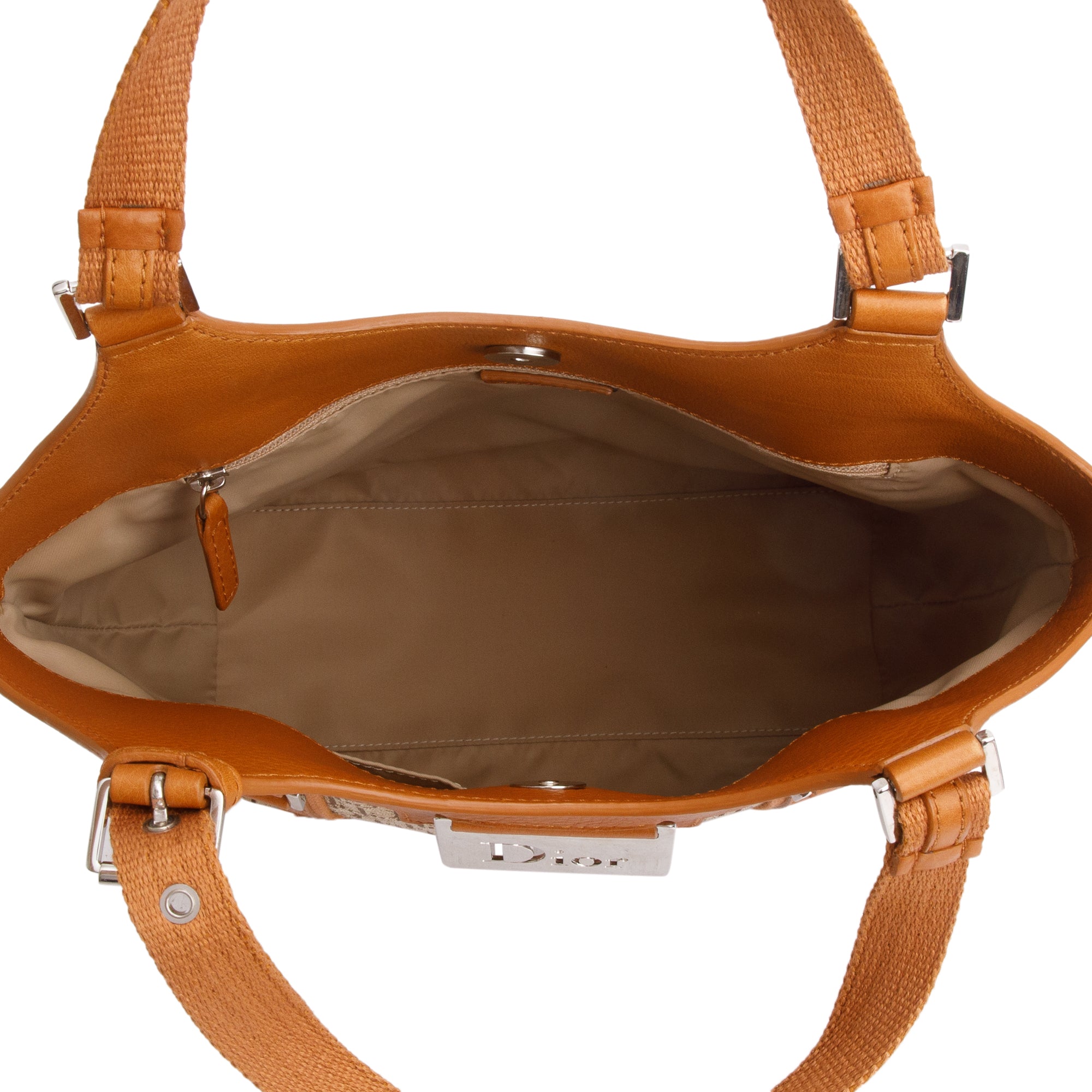 Christian Dior Beige Diorissimo Canvas Tan Leather Trim Street Chic Bag