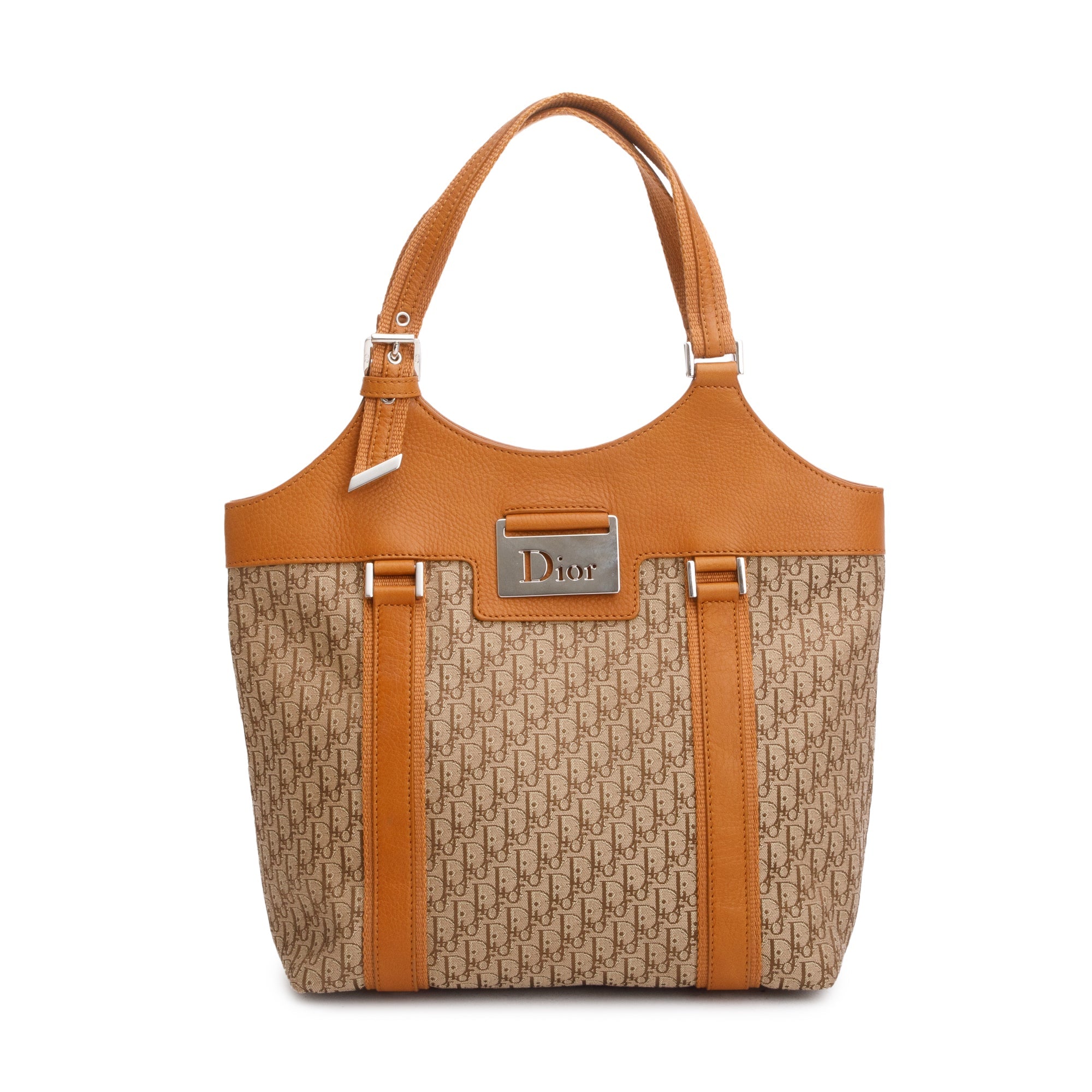 Christian Dior Beige Diorissimo Canvas Tan Leather Trim Street Chic Bag