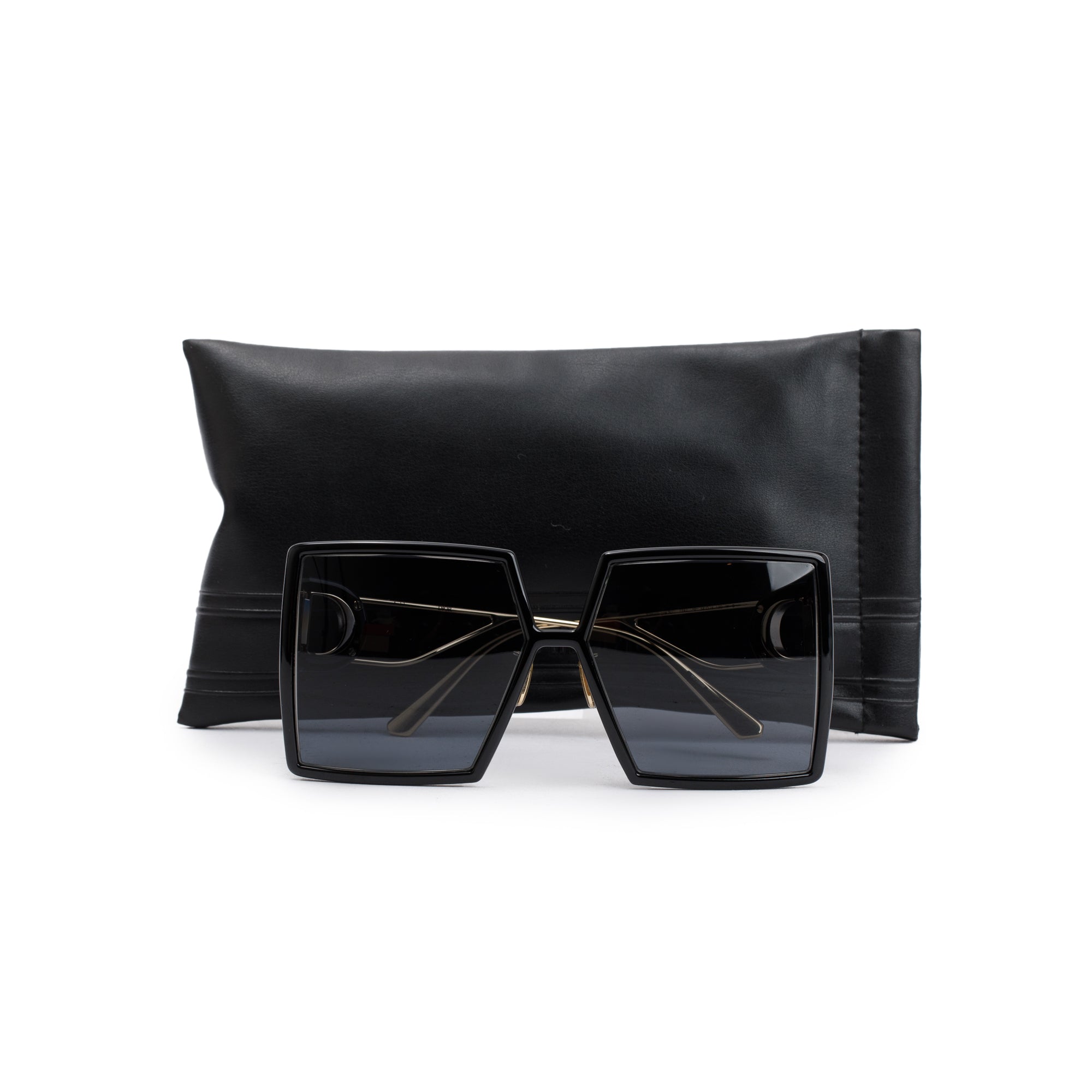 Christian Dior Black Acetate 30montaigne SU Oversized Square Sunglasses w/ Case