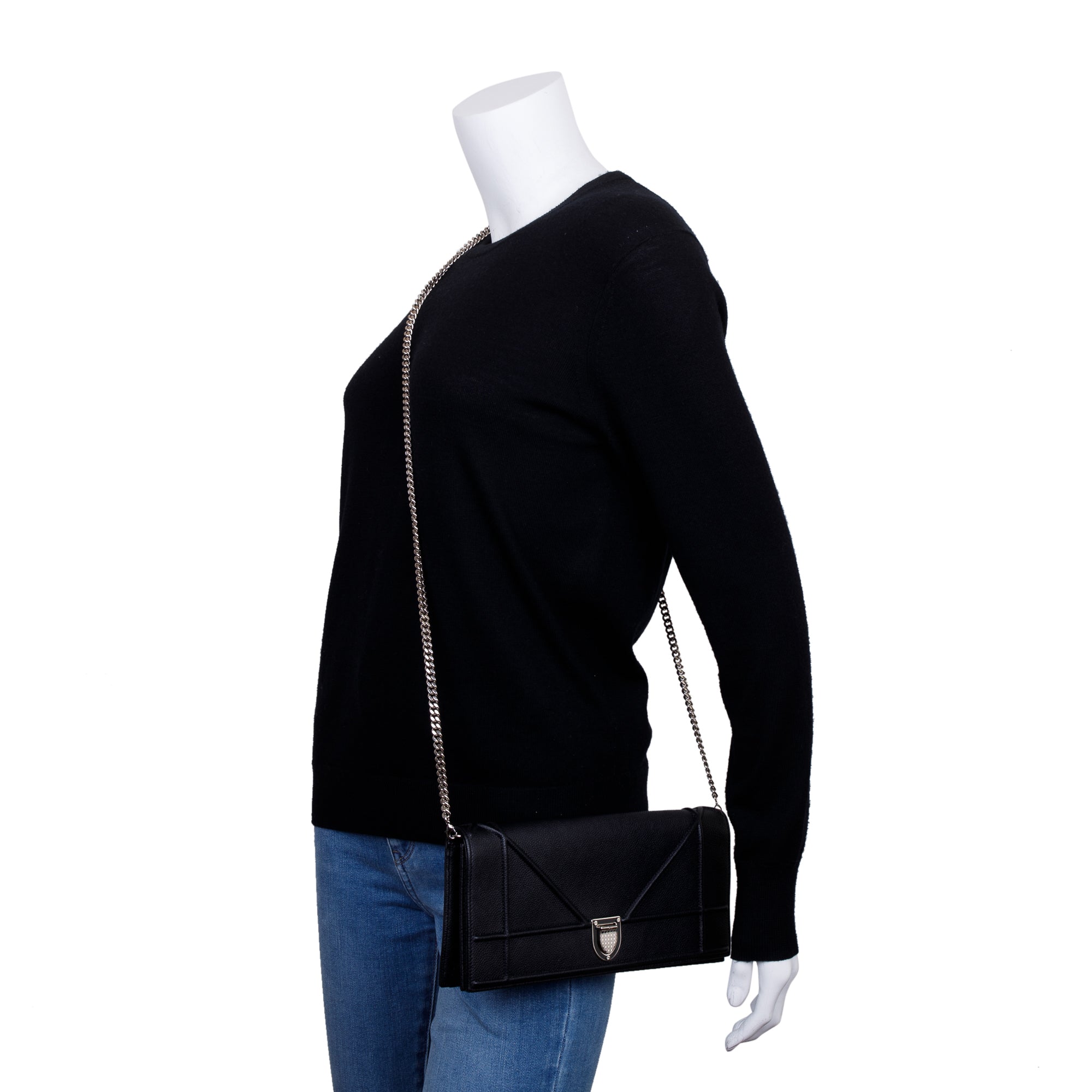 Christian Dior Black Calfskin Leather Diorama Chain Clutch