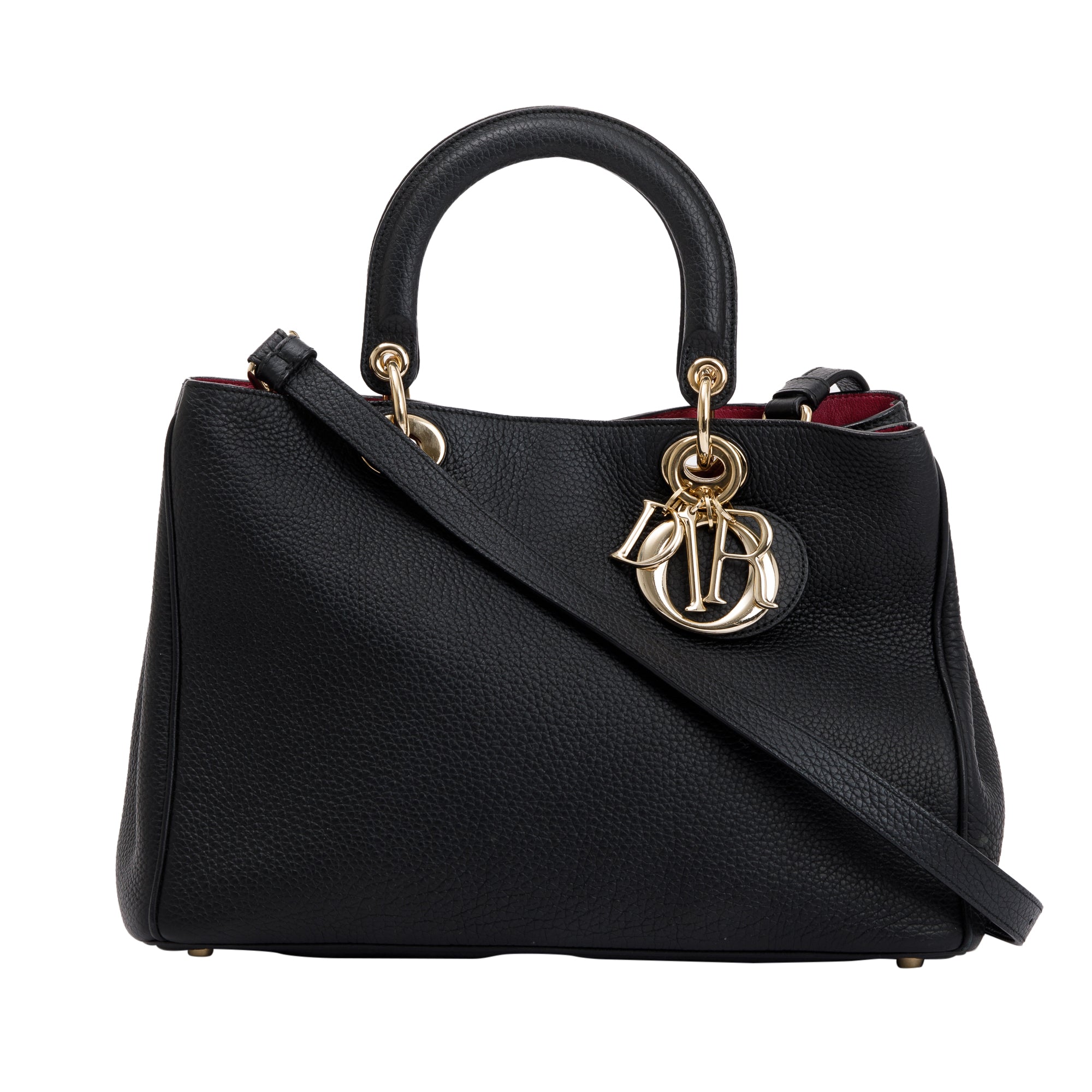 Christian Dior Black Calfskin Leather Medium Diorissimo Tote w/ Strap & Pouch