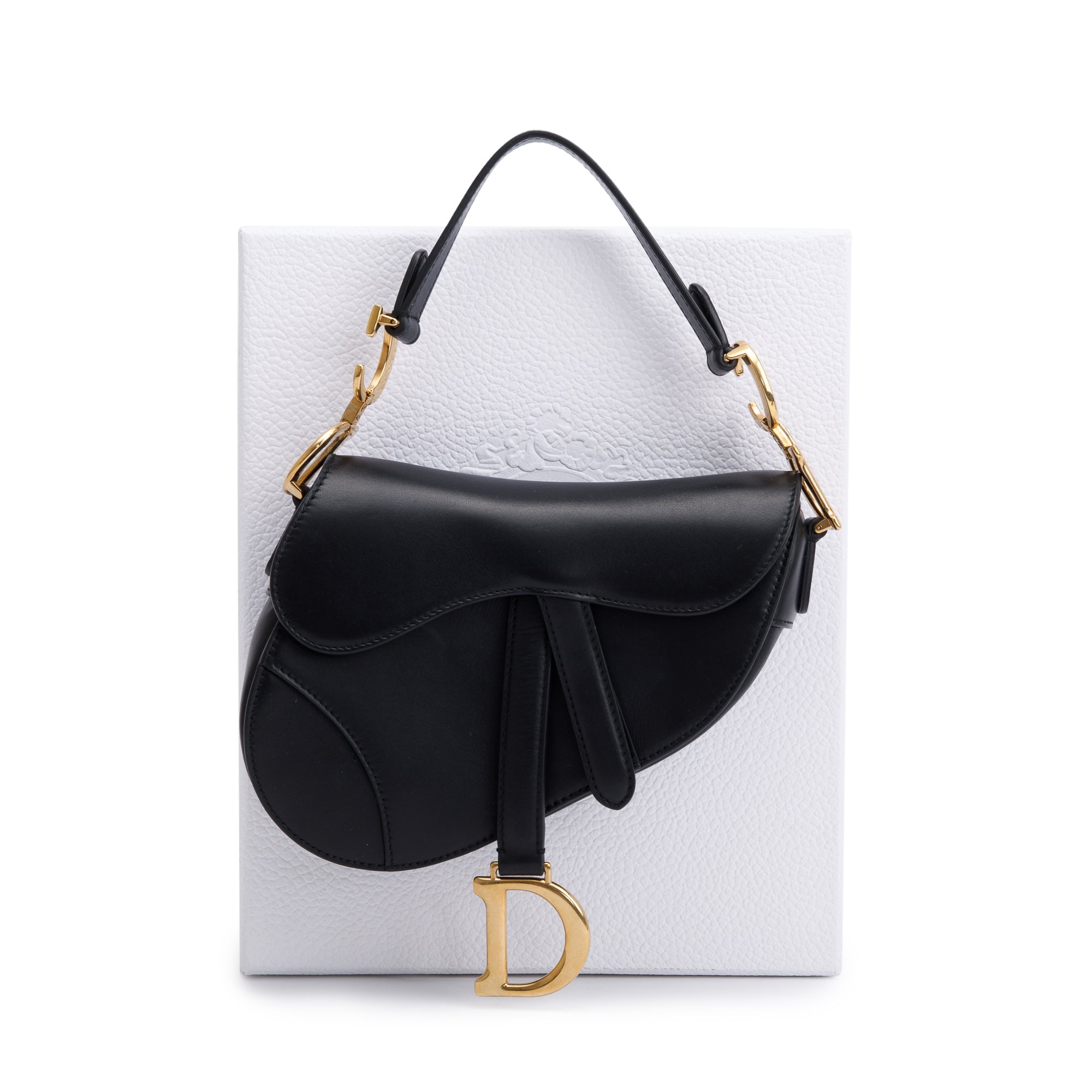 Christian Dior Black Calfskin Leather Mini Saddle Bag w/ Box & Authenticity Card