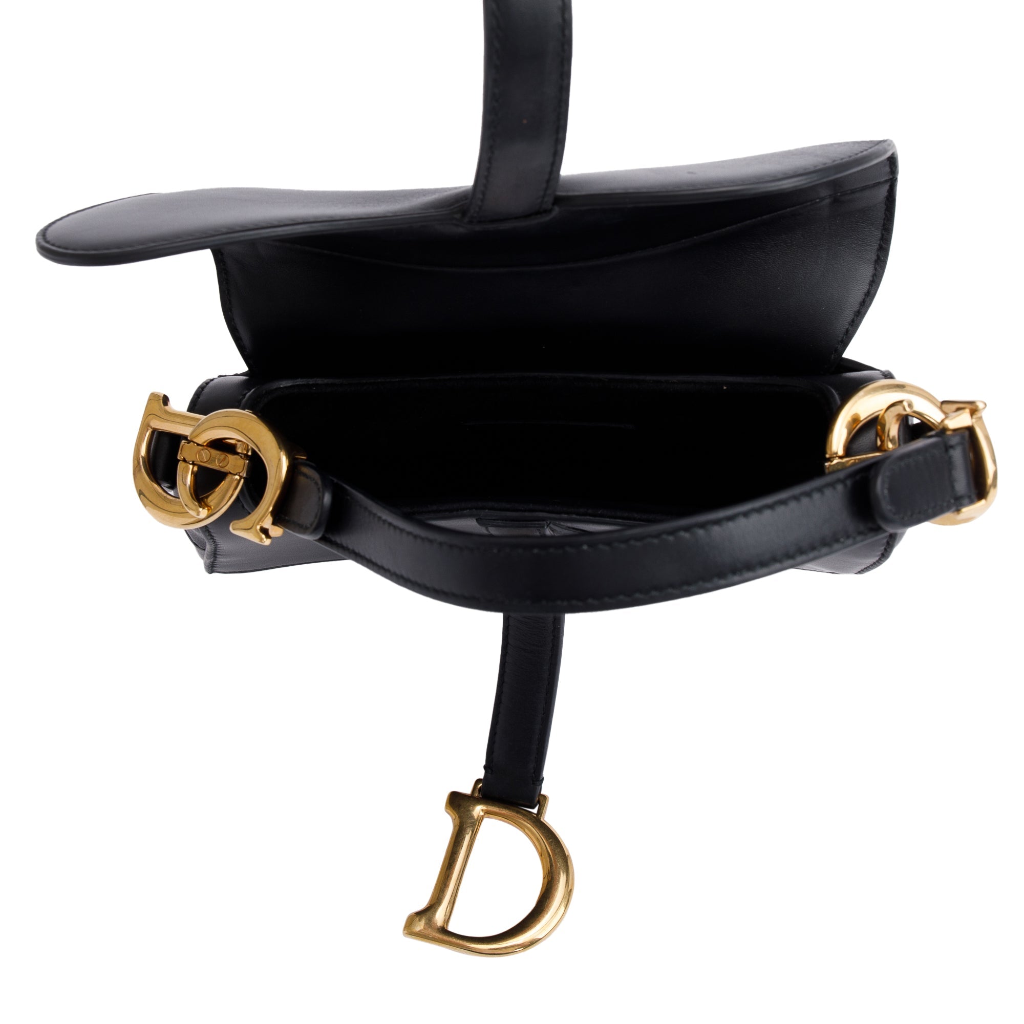 Christian Dior Black Calfskin Leather Mini Saddle Bag w/ Box & Authenticity Card