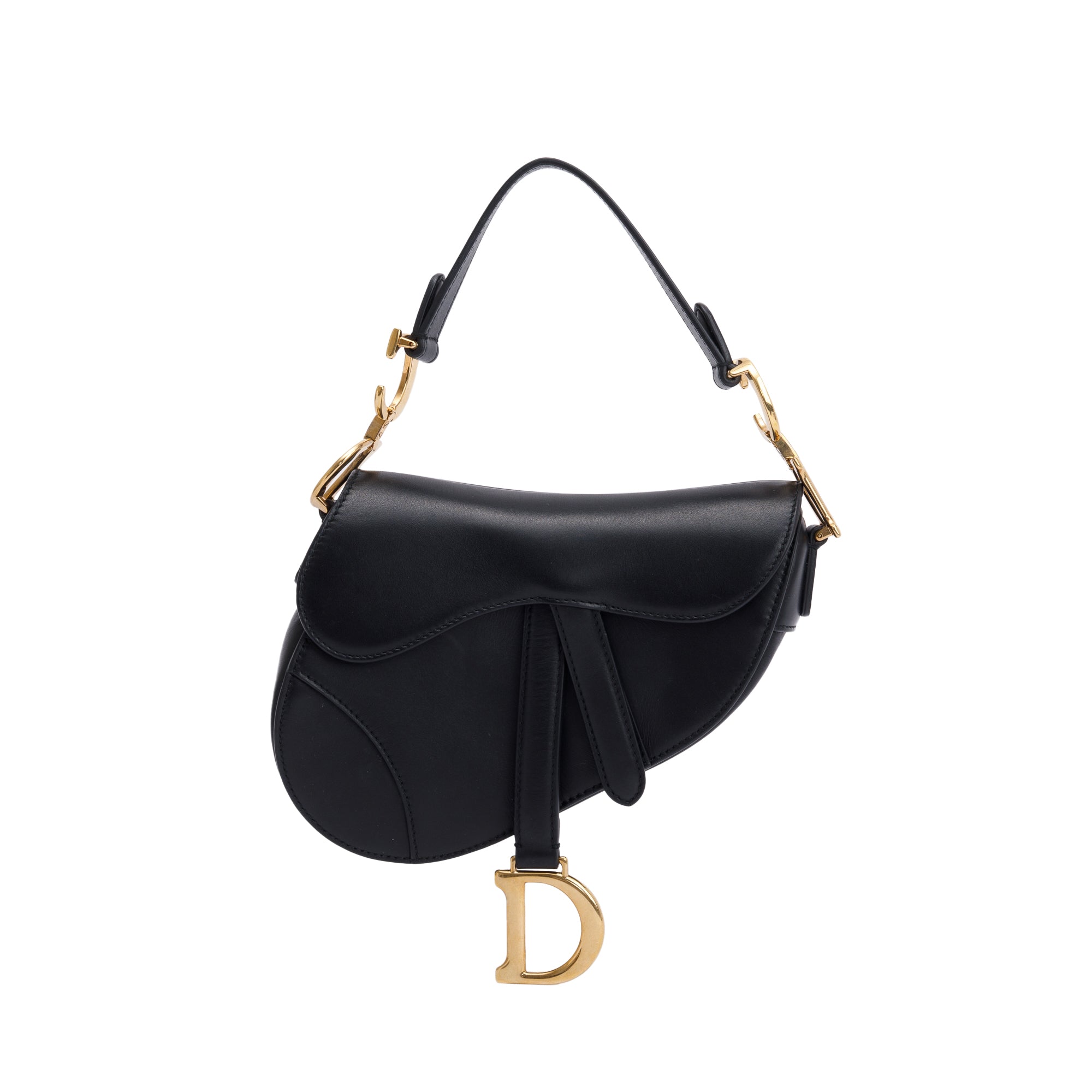 Christian Dior Black Calfskin Leather Mini Saddle Bag w/ Box & Authenticity Card