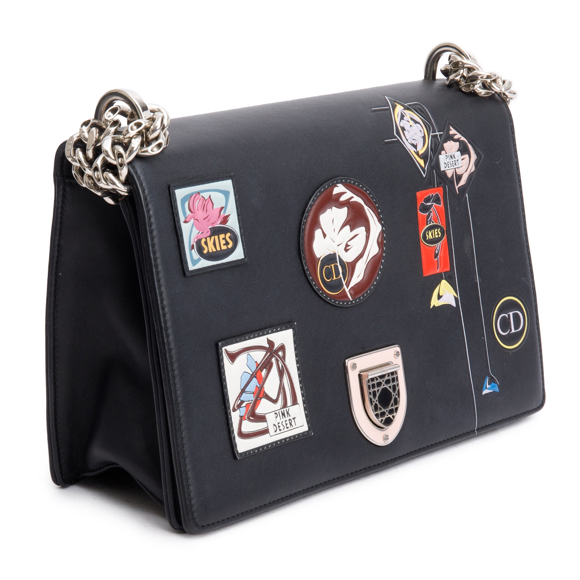 Christian Dior Black Calfskin Leather Paradise Diorama Flap Bag w/ Authenticity Card