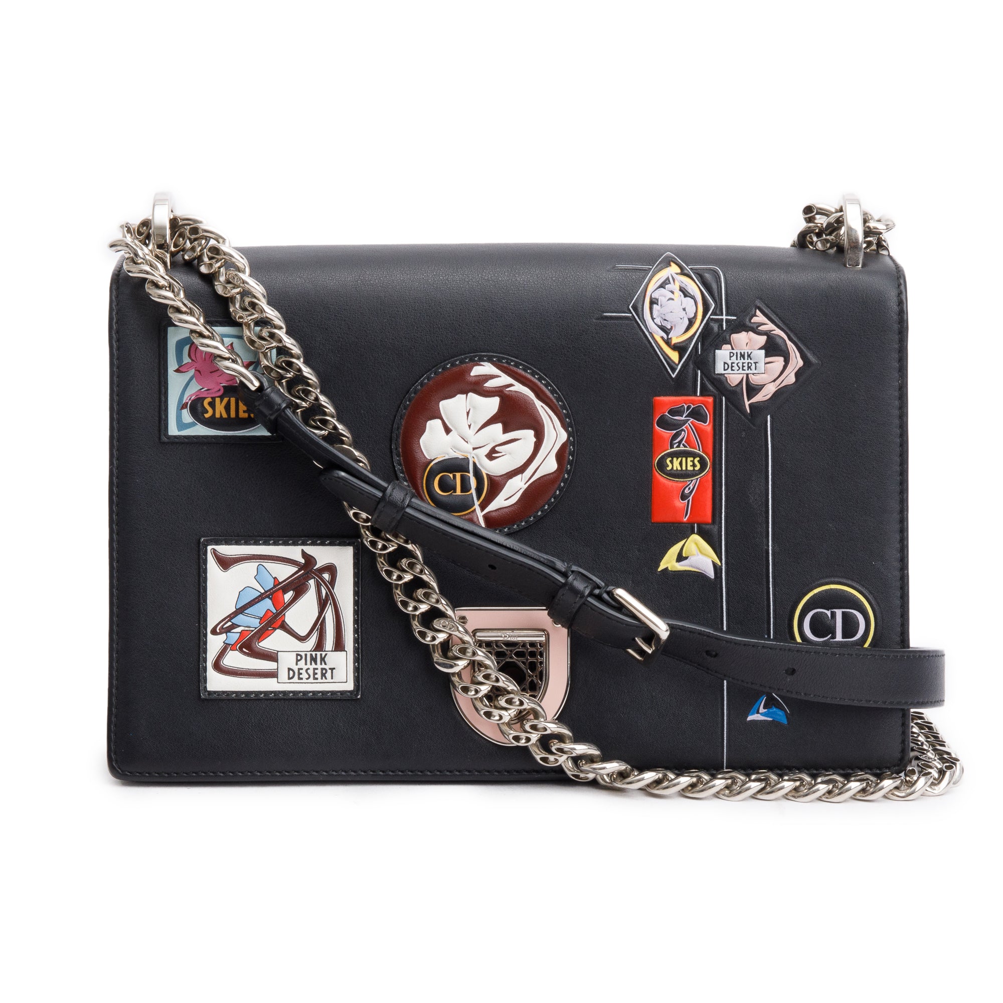 Christian Dior Black Calfskin Leather Paradise Diorama Flap Bag w/ Authenticity Card