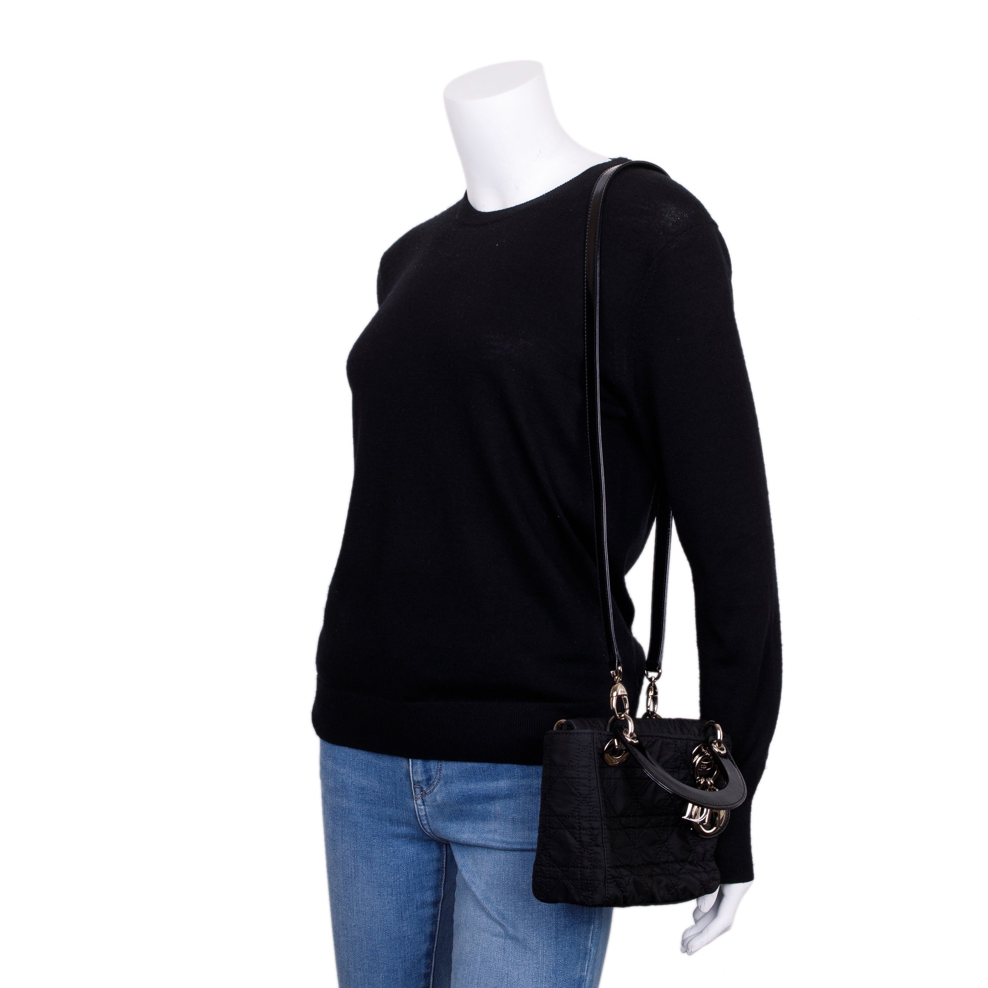 Christian Dior Black Cannage Nylon Mini Lady Dior Bag w/ Strap