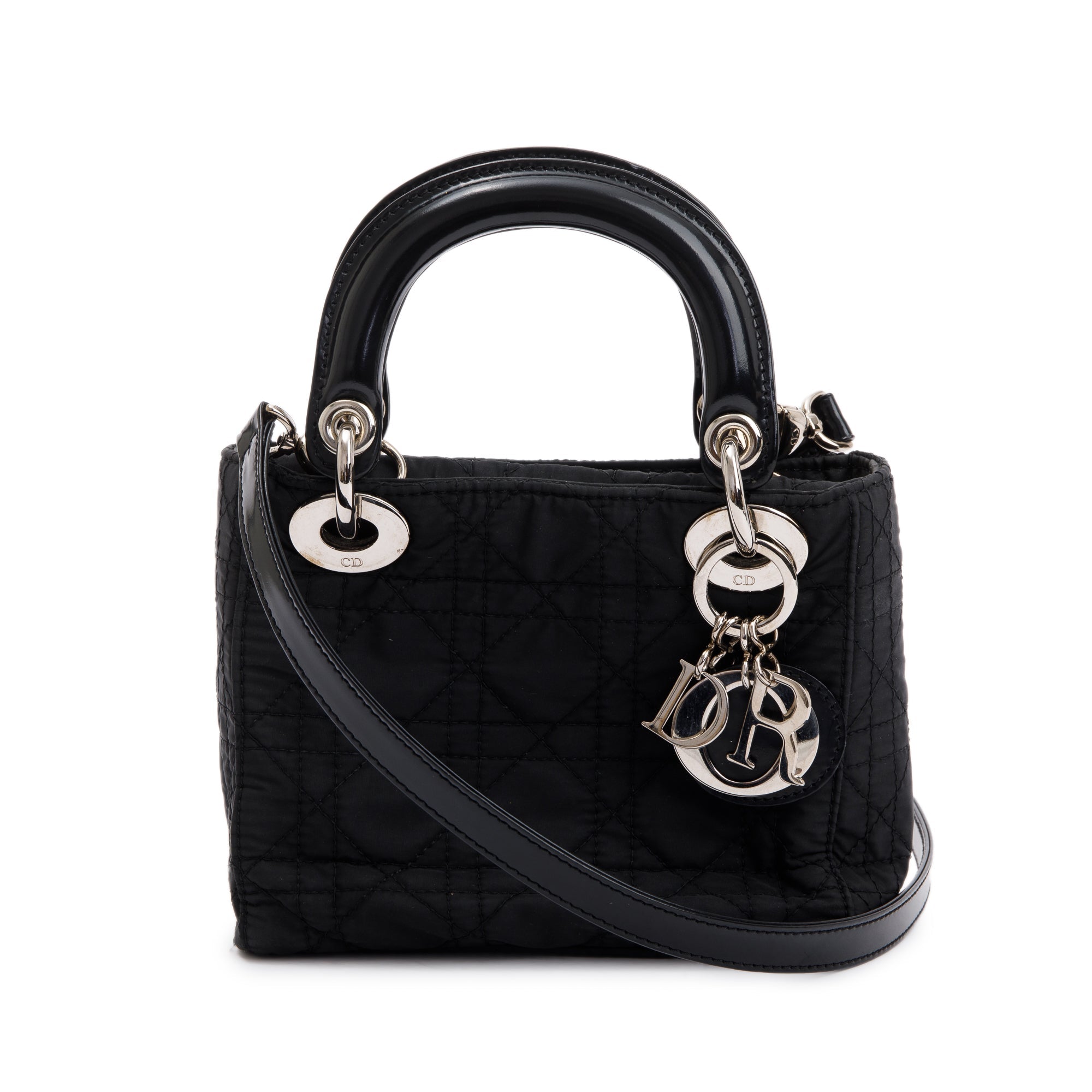 Christian Dior Black Cannage Nylon Mini Lady Dior Bag w/ Strap