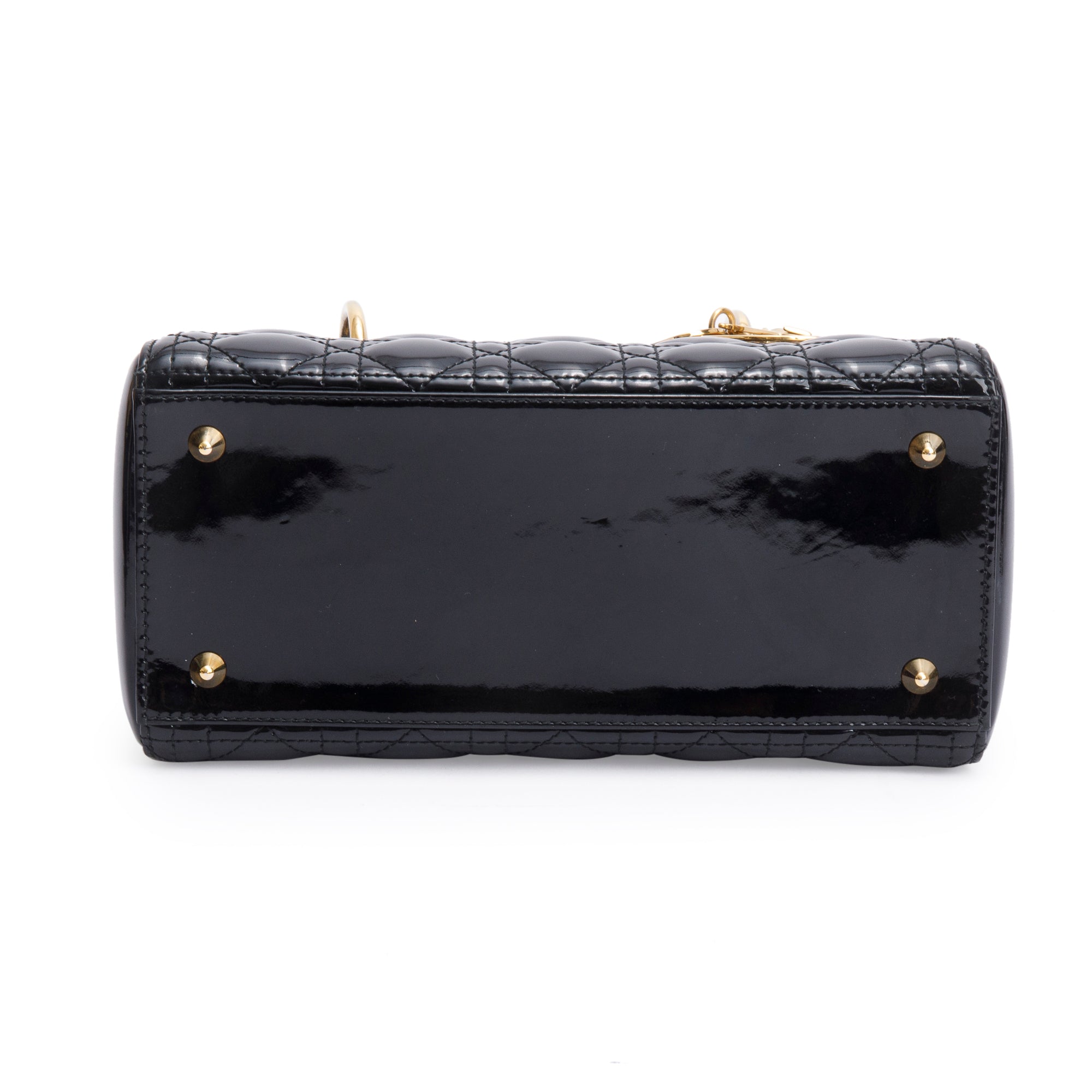 Christian Dior Black Cannage Patent Leather Medium Lady Dior Bag w/ Strap