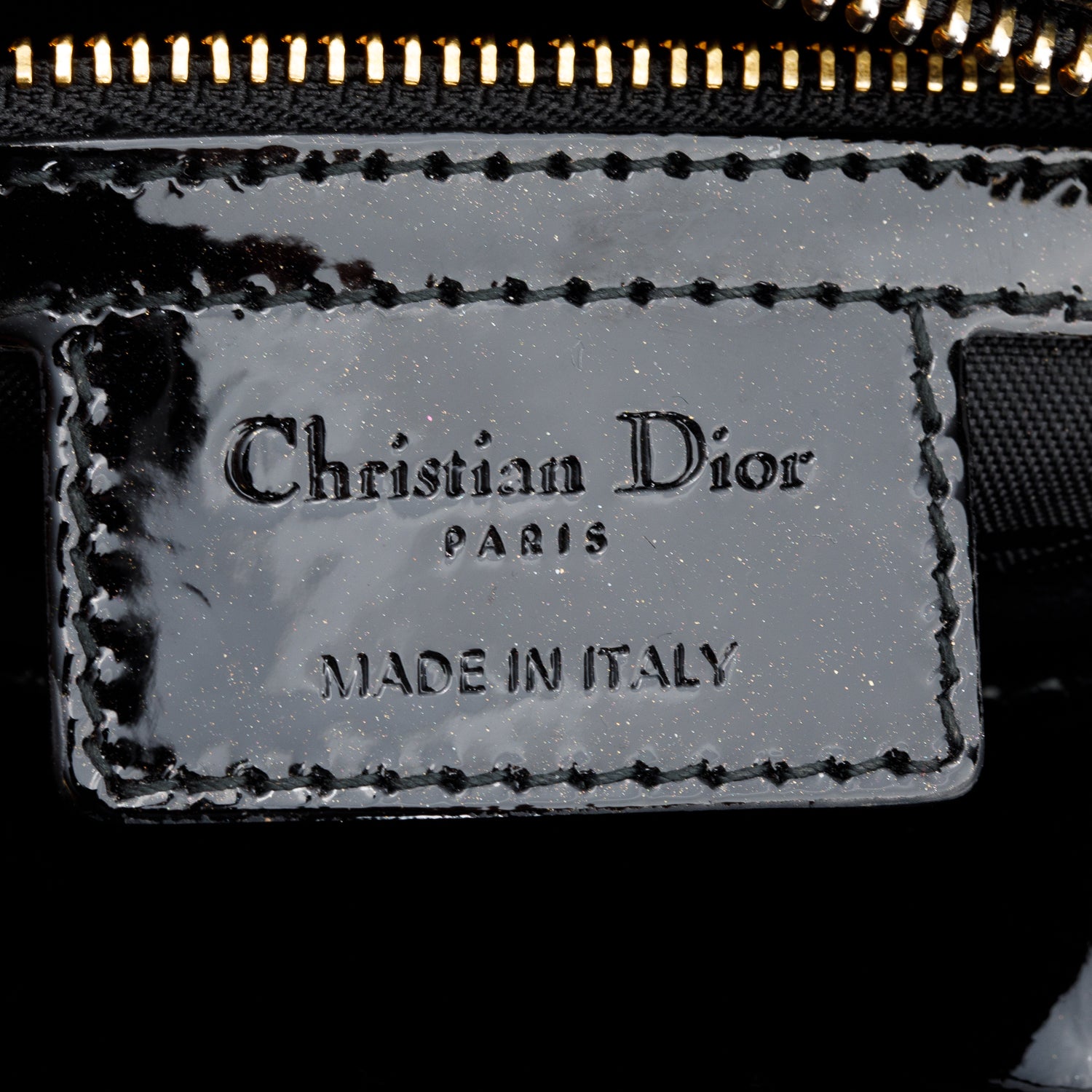 Christian Dior Black Cannage Patent Leather Medium Lady Dior Bag w/ Strap & Authenticity Card
