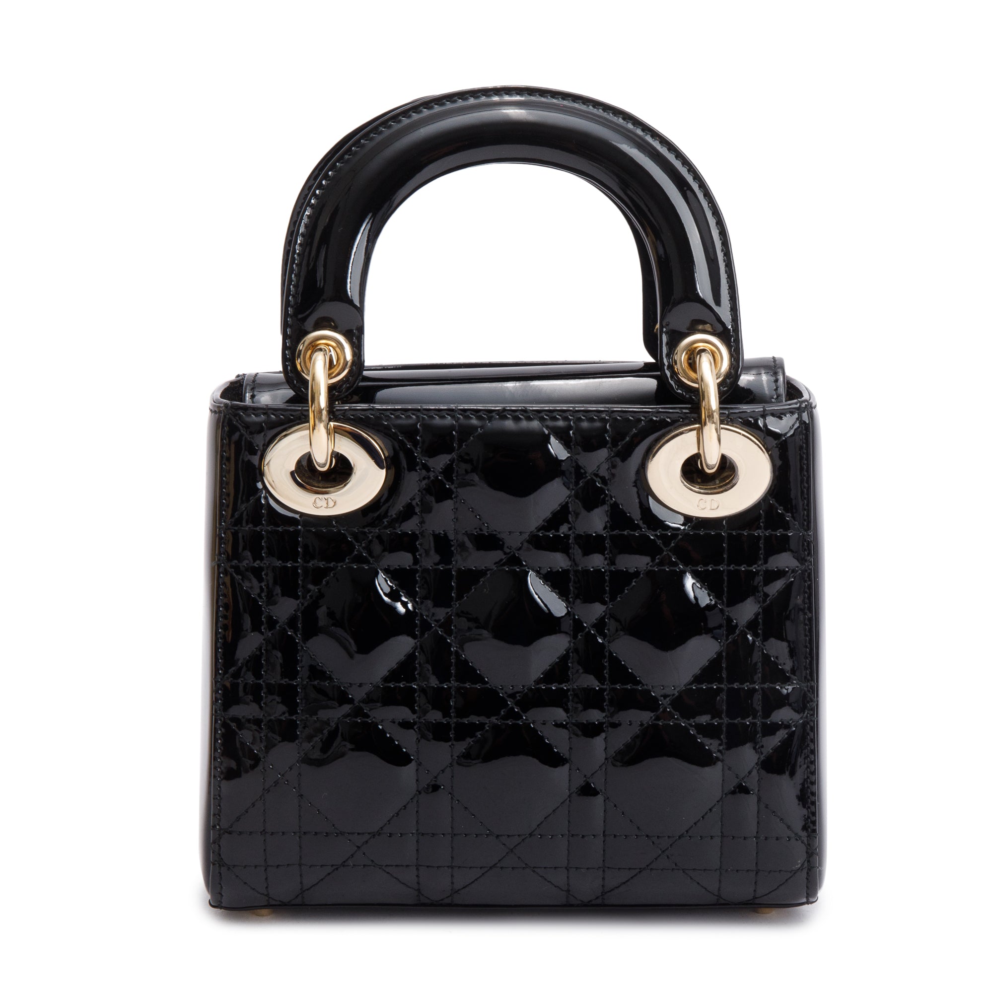 Christian Dior Black Cannage Patent Leather Mini Lady Dior Bag w/ Box