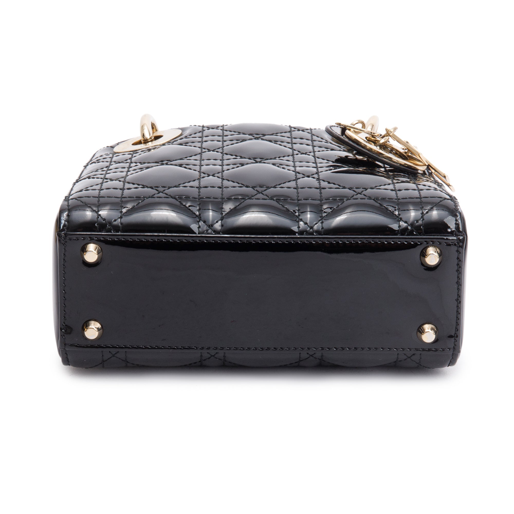 Christian Dior Black Cannage Patent Leather Mini Lady Dior Bag w/ Box