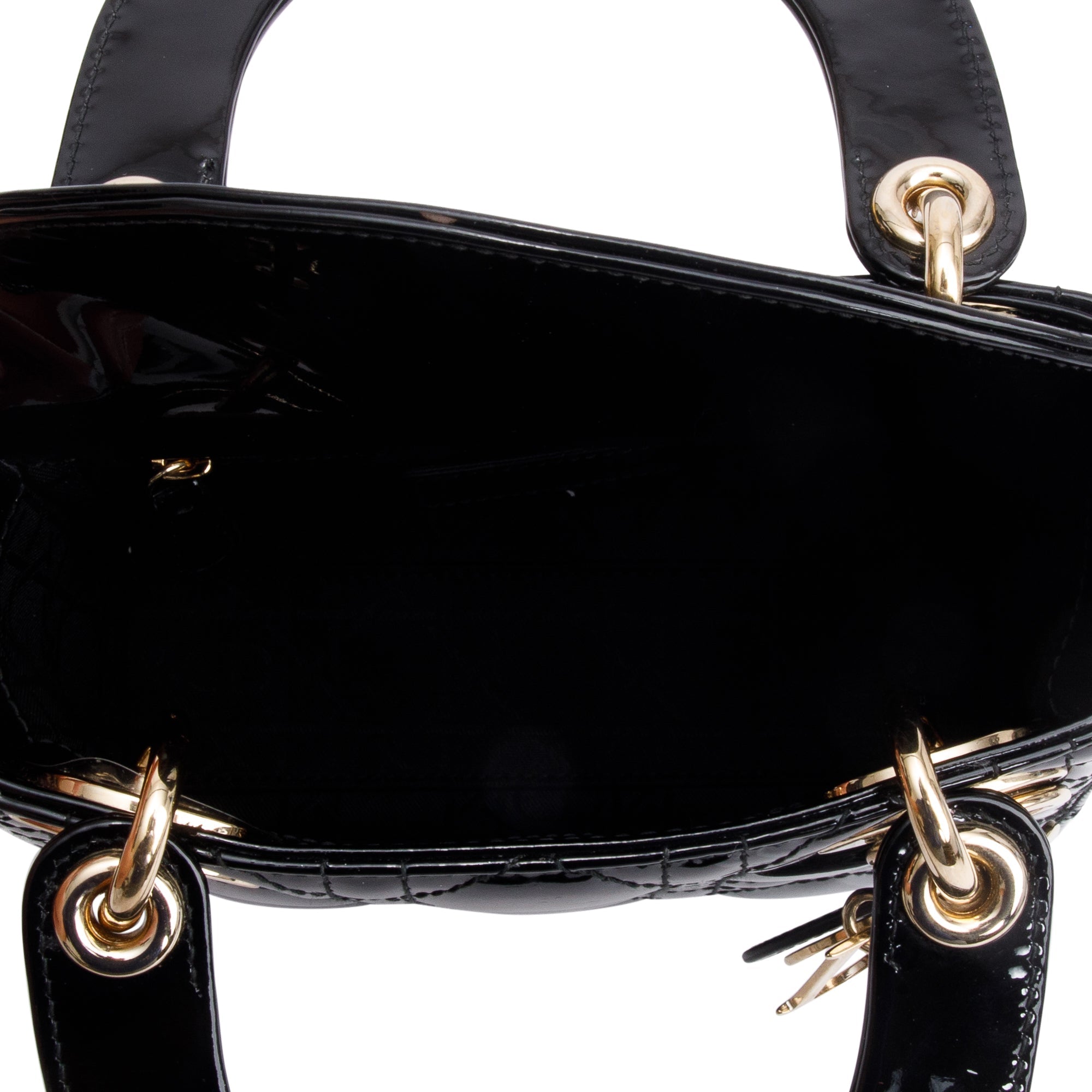 Christian Dior Black Cannage Patent Leather Mini Lady Dior Bag w/ Box